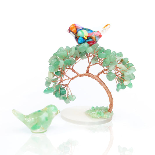 Small Birds Statues with Healing Crystal Tree, Home Decor Modern Style Birds with Tree of Life for Positive Energy. Decorative Ornaments for Living Room, Bedroom, Office Desktop, Cabinets (Colorset1)