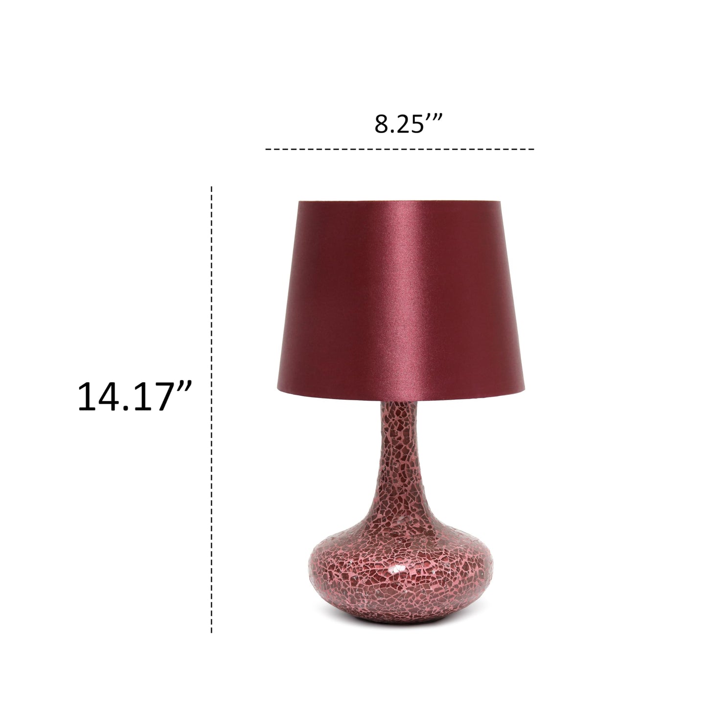 Simple Designs LT3039-RED-LB 14.17" Mosaic Tiled Glass Genie Table Lamp with LED Bulb, Red