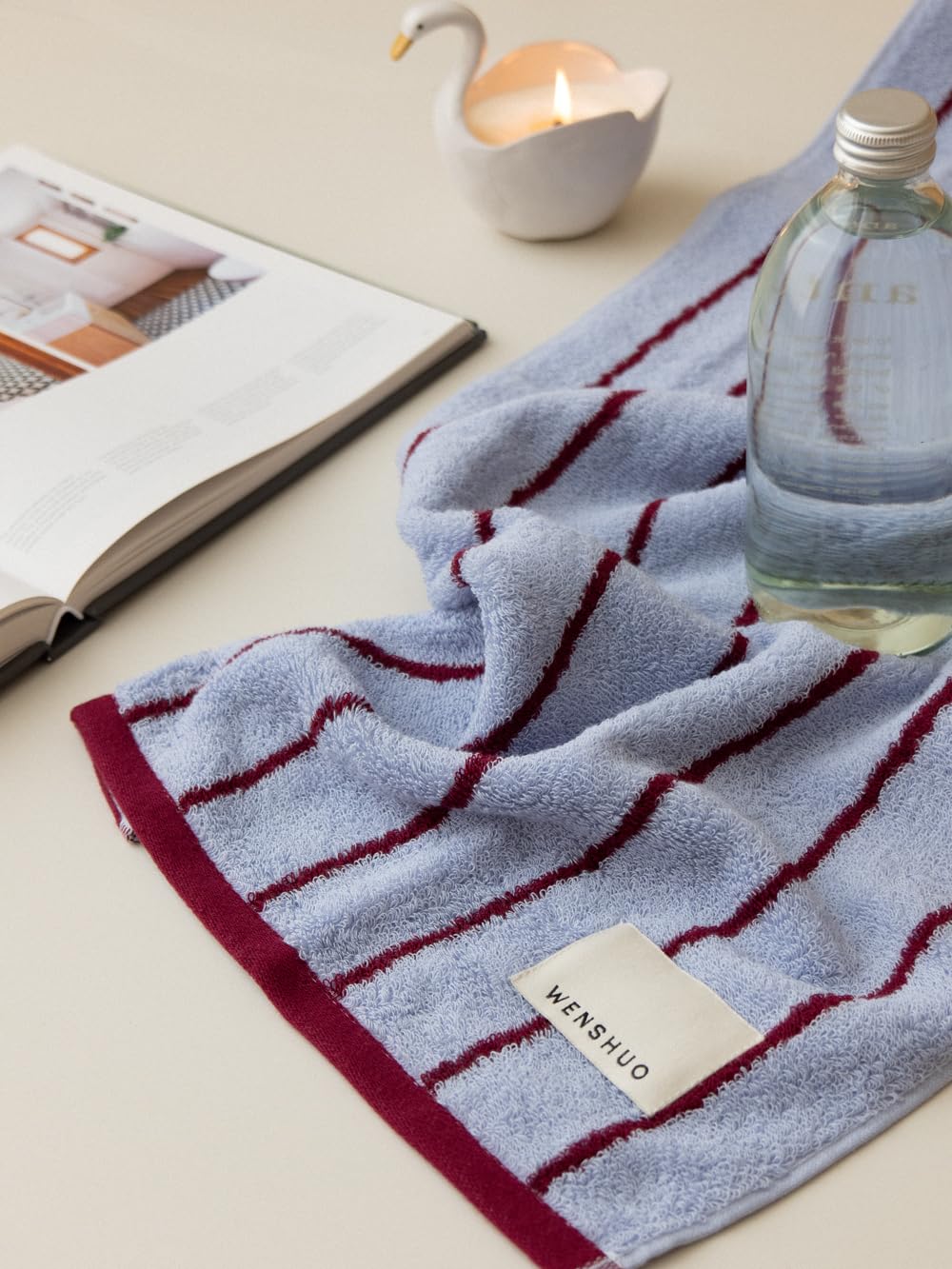 WENSHUO Sea Salt Twilight-Pure Cotton Striped Hand Towel,100% Combed Cotton,Luxury Towel,Super Absorbent(Pack of 1) (29.53" L × 13.39" W)