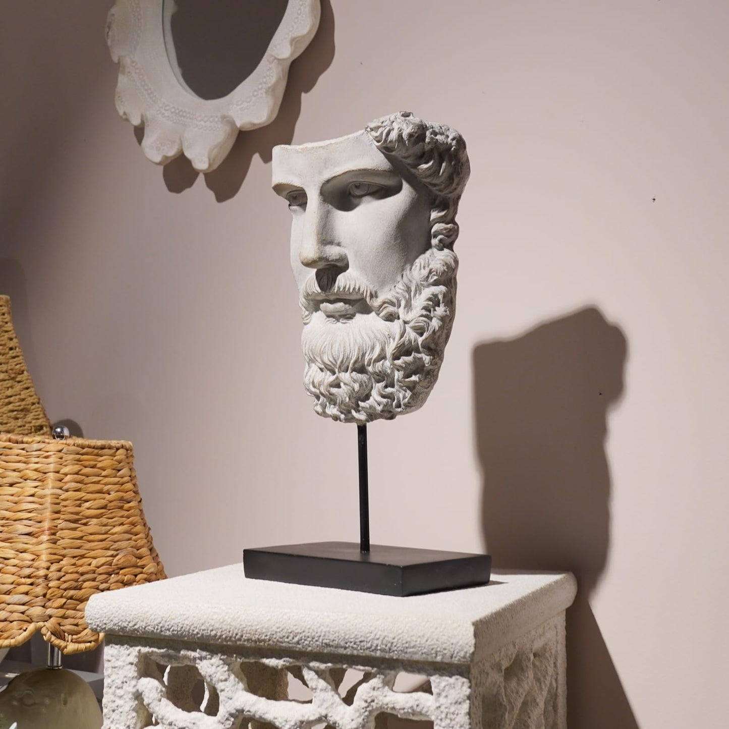 Greek Statue Sculptures Home Decor - Resin Bust Statue Zeus Statue on Metal Pole and Resin Base Greek God Statues for Living Room Shelf Office Table TV Stand Art Decor 8.25*4.5*16 Inch LC Lcdecohome