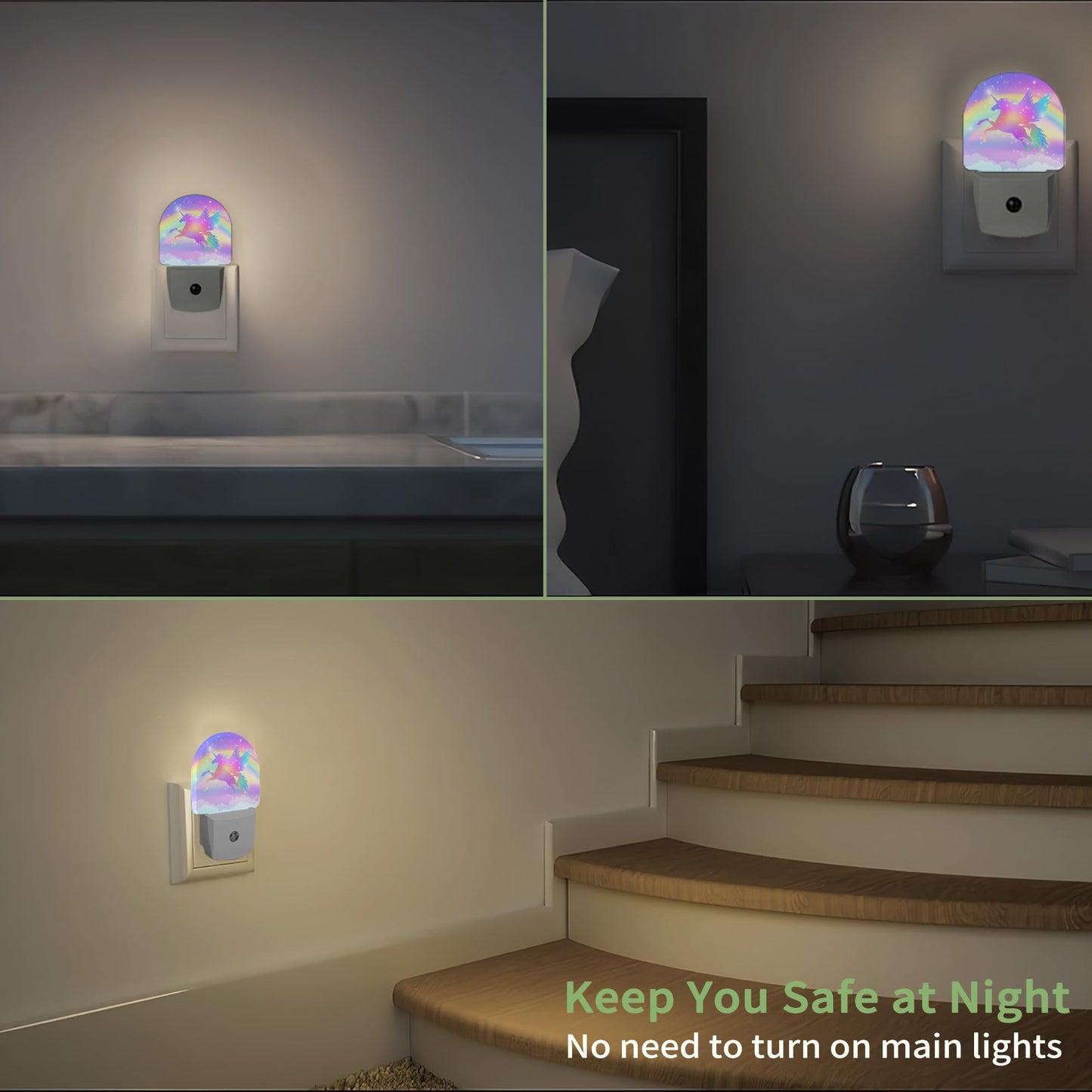 ZTHLL Unicorn Night Light, Rainbow Nightlight Plug into Wall with Dusk to Dawn Sensor, LED Lamp Energy Saving Lights for Girls,Lamp for Bedroom Bathroom Hallway