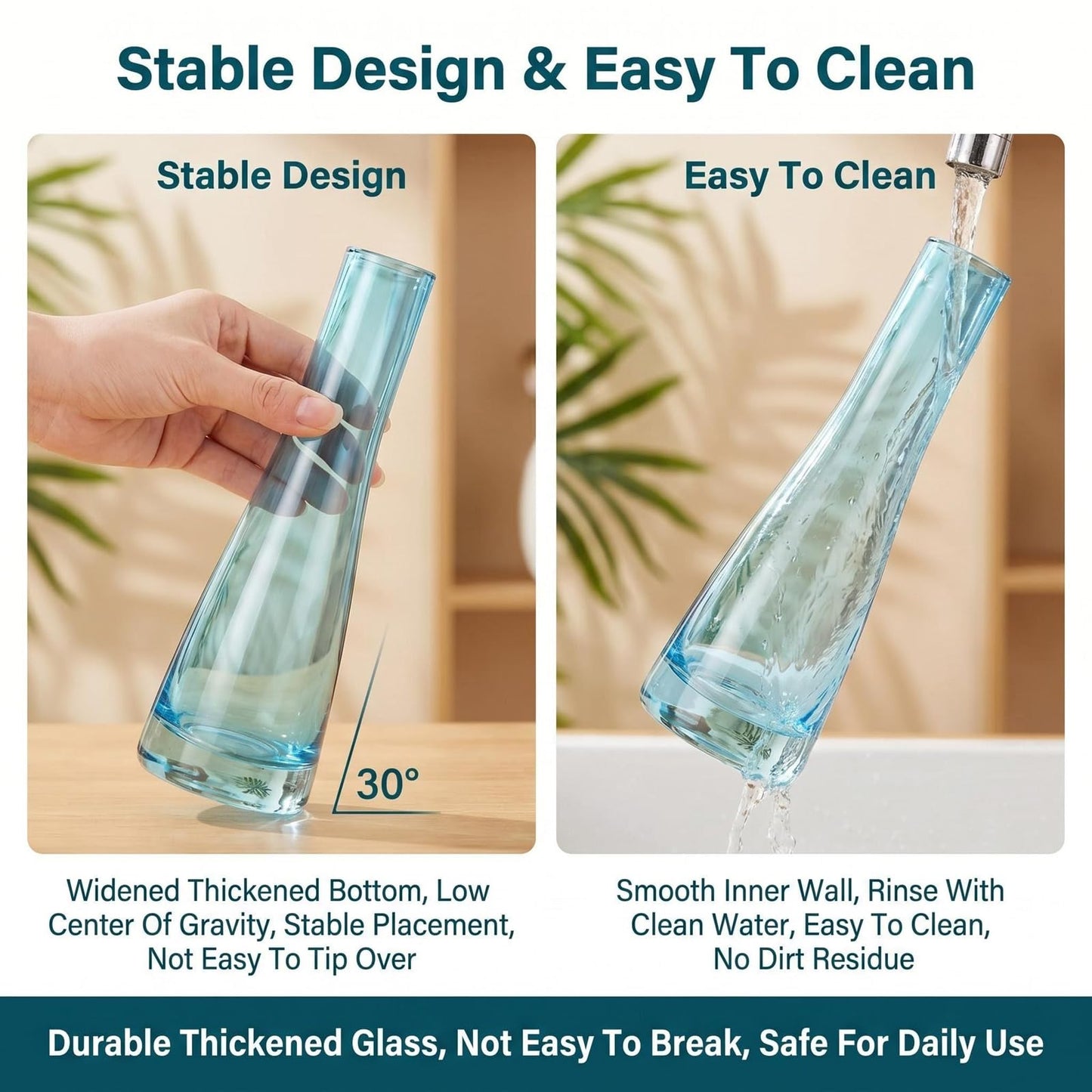 8.3inch Blue Hand-Made Blown Glass Bud Single Stem Vase Small Flower Vase Centerpiece for Wedding Party Home and Office Décor