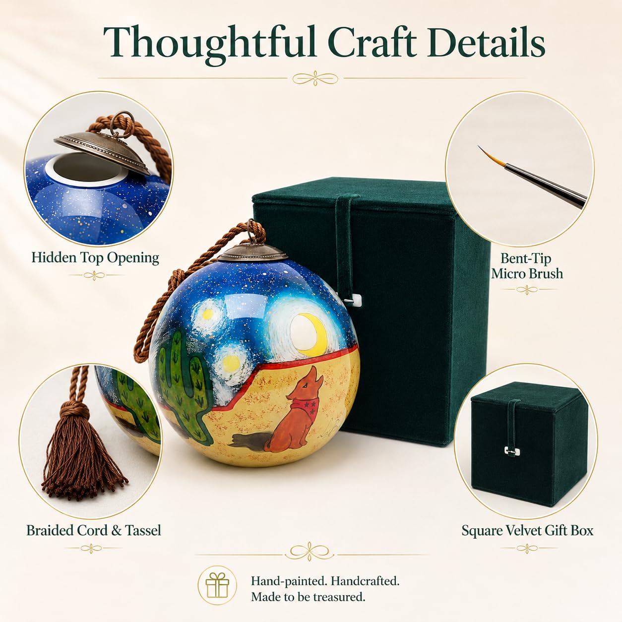 LiBien Cactus & Dog Handmade Inside Painted Glass Ornament with Gift Box - Whimsical Art Collectible - Gift for Dog Lovers, Pet Moms, Birthdays, Easter & Art Enthusiasts