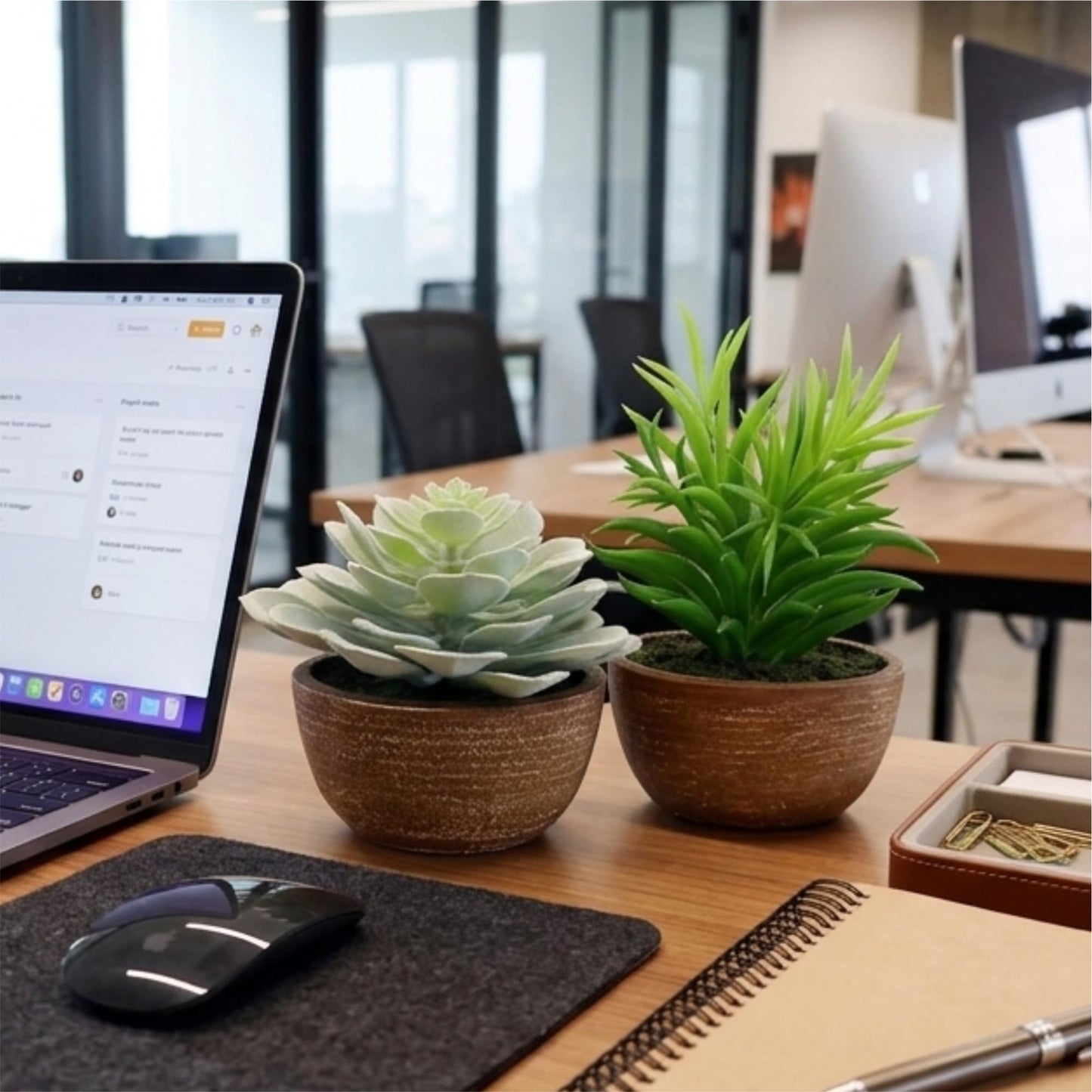 VINSUNI Artificial Succulents Plastic Artificial Green Plant for Office, Fake Succulents for Home Decoration (Set of 2 Succlents in Pots)
