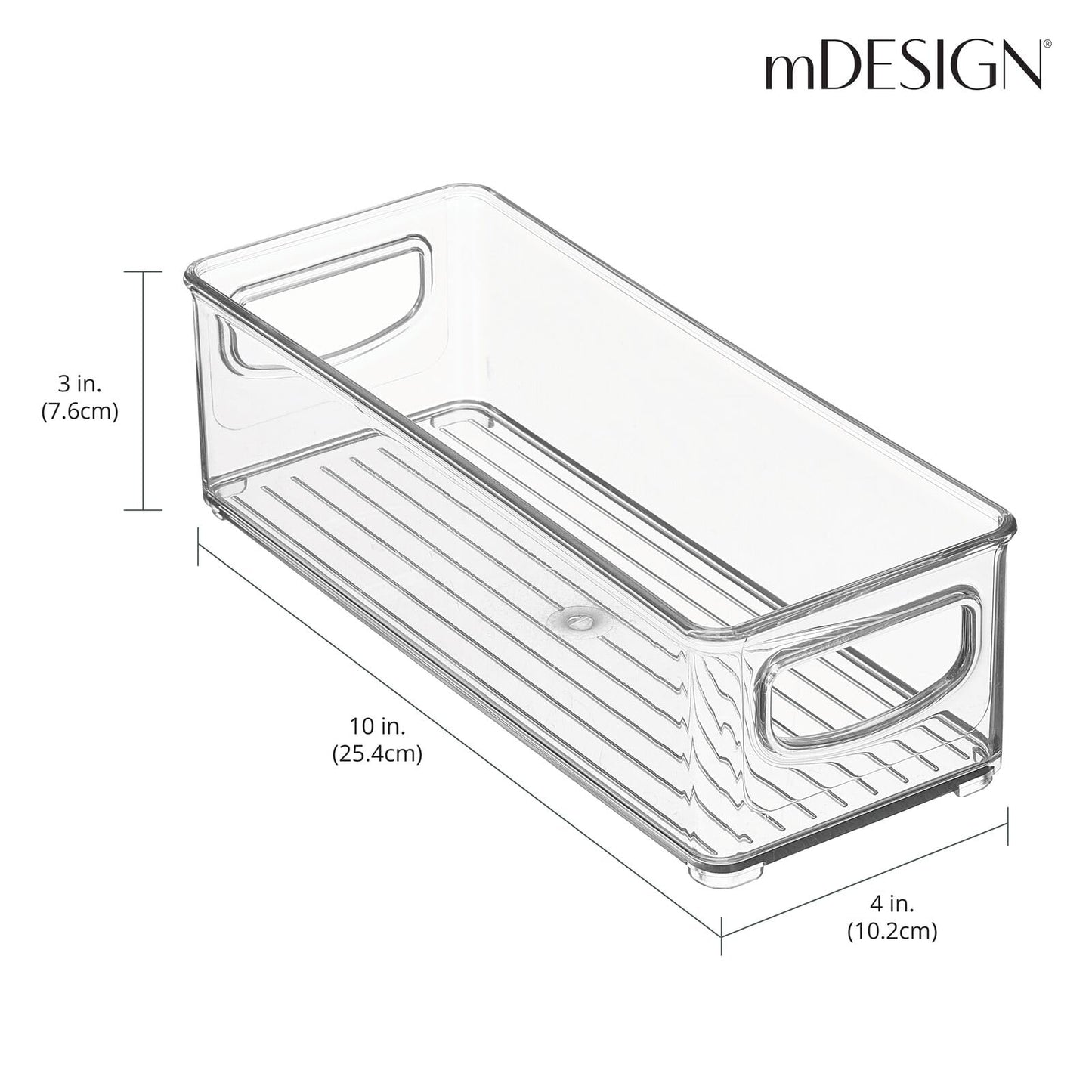 mDesign Stackable Plastic Food Storage Bin with Handles for Kitchen Pantry, Cabinet, Refrigerator, Freezer - Organizer for Fruit, Yogurt, Squeeze Pouches - BPA Free, 10" Long - Clear