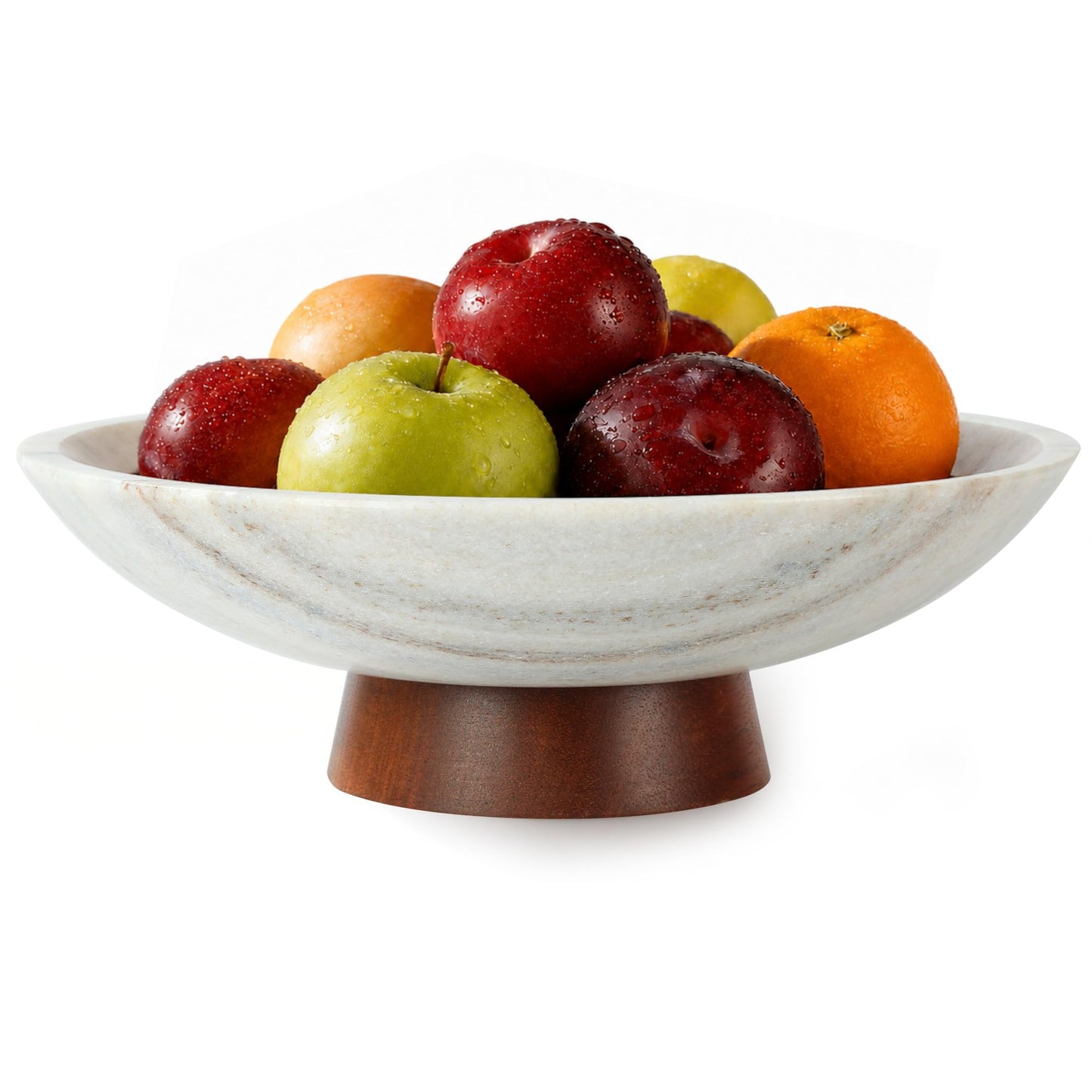 RGBDOT Marble Decorative Bowl, 11” Large Centerpiece for Table, Fruit Bowl for Kitchen Counter, Coffee Table or Entryway Decor, Natural Marble with Wood Base, Housewarming Gift - Gray
