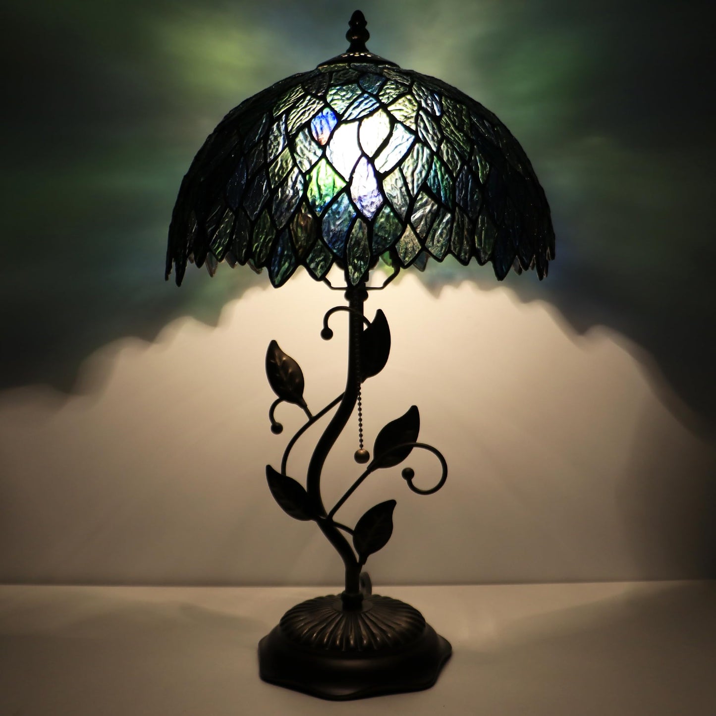 MQYXH Tiffany Style Multicolor Leafage Stained Glass Table Lamp 19 Inch