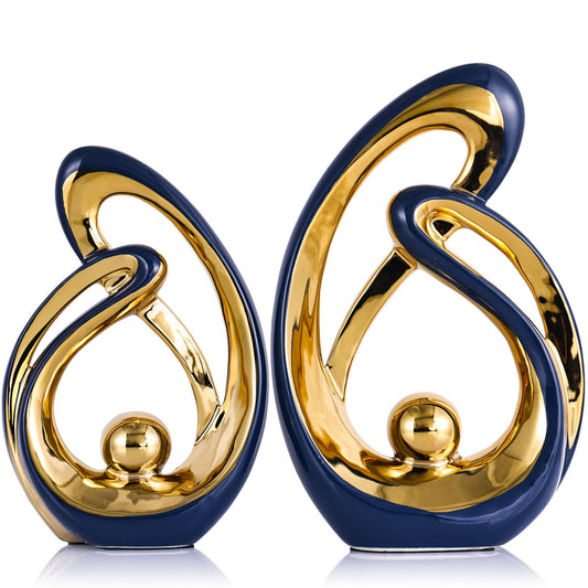 XMGZQ Home Decor Accent,Porcelain Art Mid Century Bookshelf Decorations,Gold Centerpieces for Tables,Abstract Ceramic Statue Sculpture for Coffee Table Mantel Tv Stand Centerpieces (Blue, Large)
