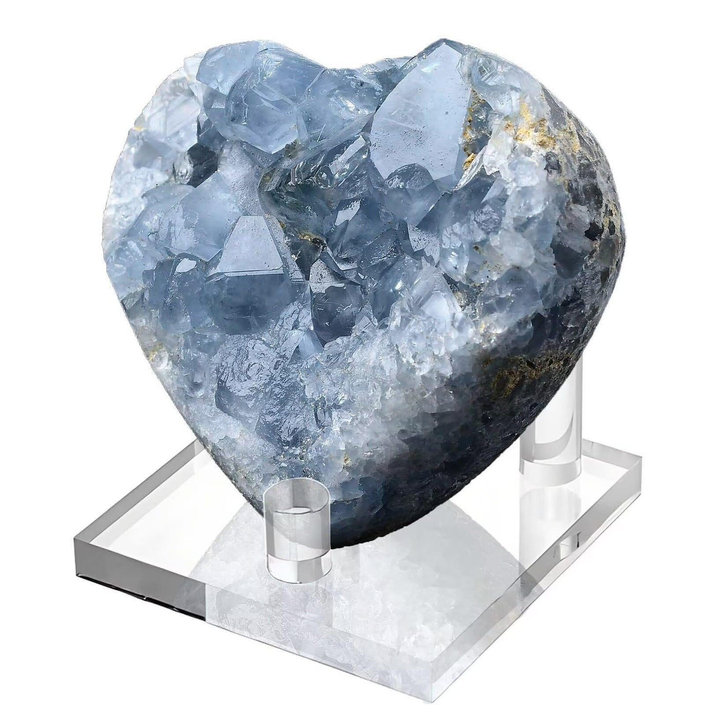 FZBHRO Extra Large Blue Celestite Geode Heart Healing Crystal Stone Collection Mineral Specimen with Stand Home Office Decor 1.7-2.2 Pound