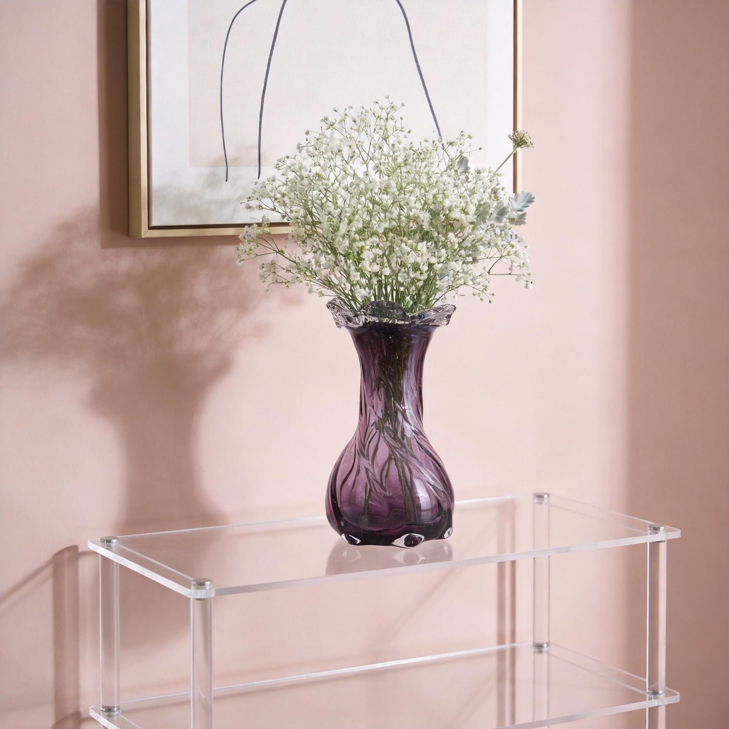 Hand Blown Glass vase, Modern Art Decorative vase, Purple Glass vase Suitable for Decorating Living Room Dining Table Centers, TV cabinets, Offices, and entryway Side Tables.