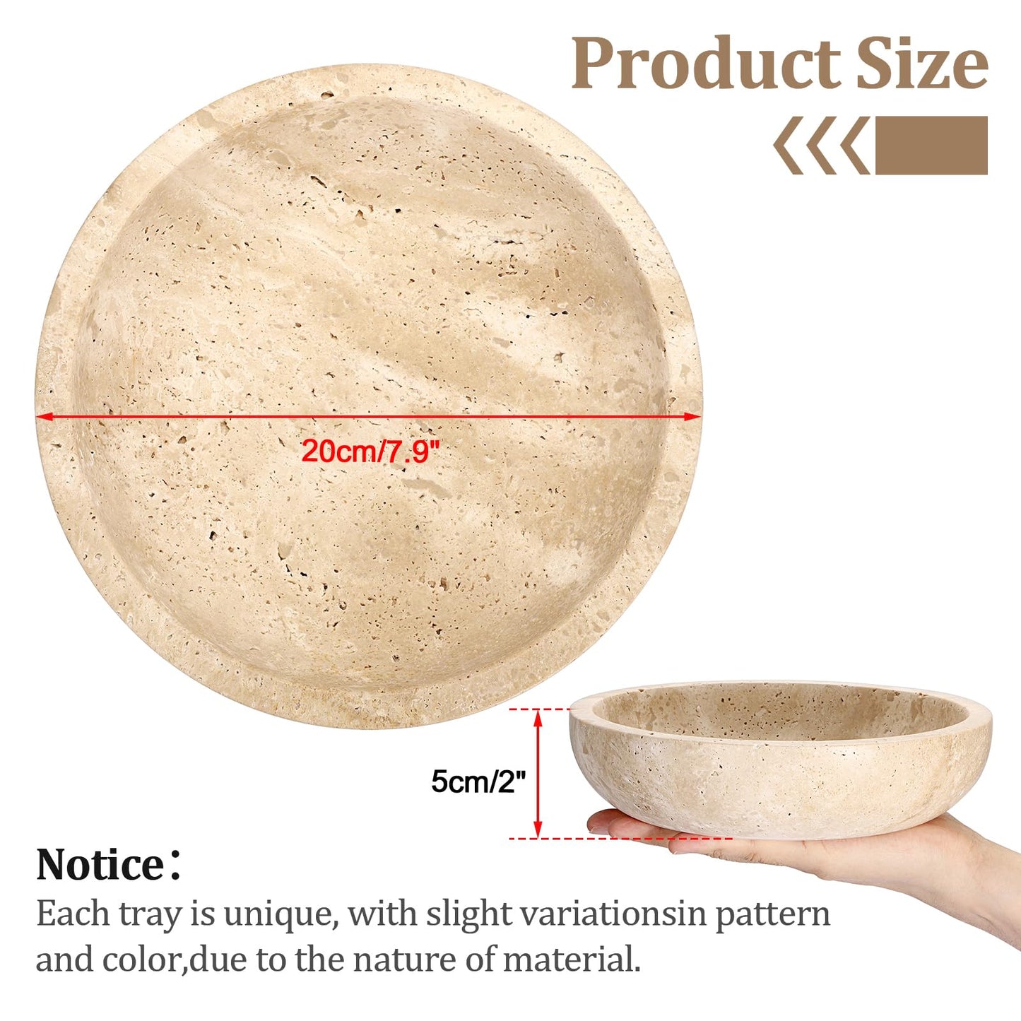 Hipiwe Key Holder for Entryway 7.9" Round Key Bowl Decorative Travertine Tray Nightstand Organizer Trays Jewelry Dish for Jewelry Ring Trinket Storage Home Decor