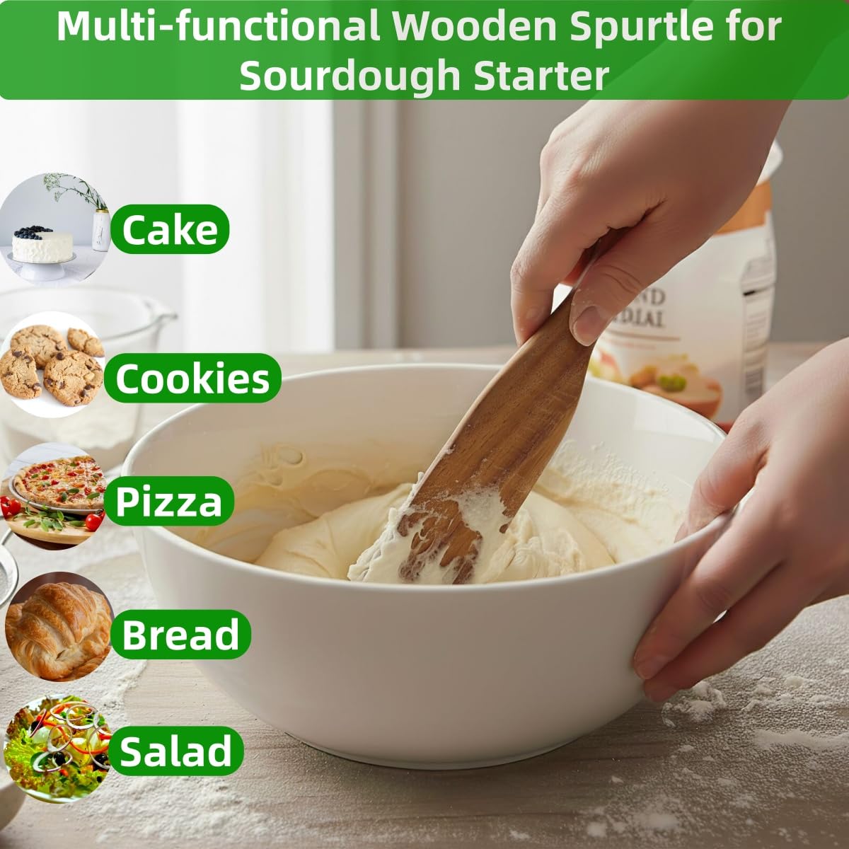 AOOSY Spurtle Set - Wooden Spatulas for Sourdough, Cast Iron & Non-Stick Cookware (Set of 2)