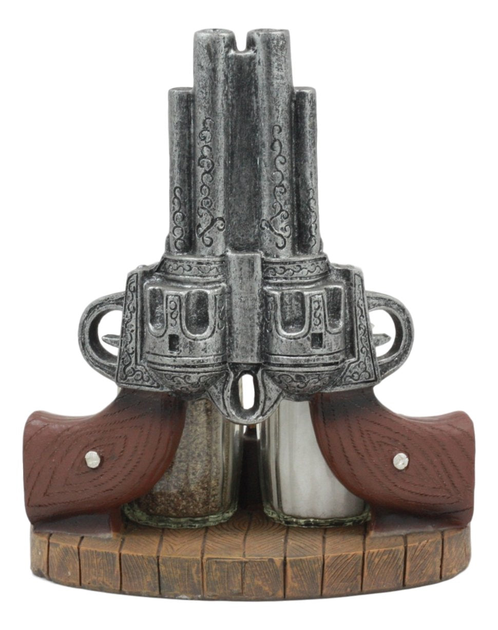 Ebros Rustic Western Wild Wild West Revolver Six Shooter Pistol With Bullet Rounds Decorative Salt And Pepper Shakers Set Figurine Holder With Glass Shakers Cowboy Cowgirl Kitchen Bar Dining Accent