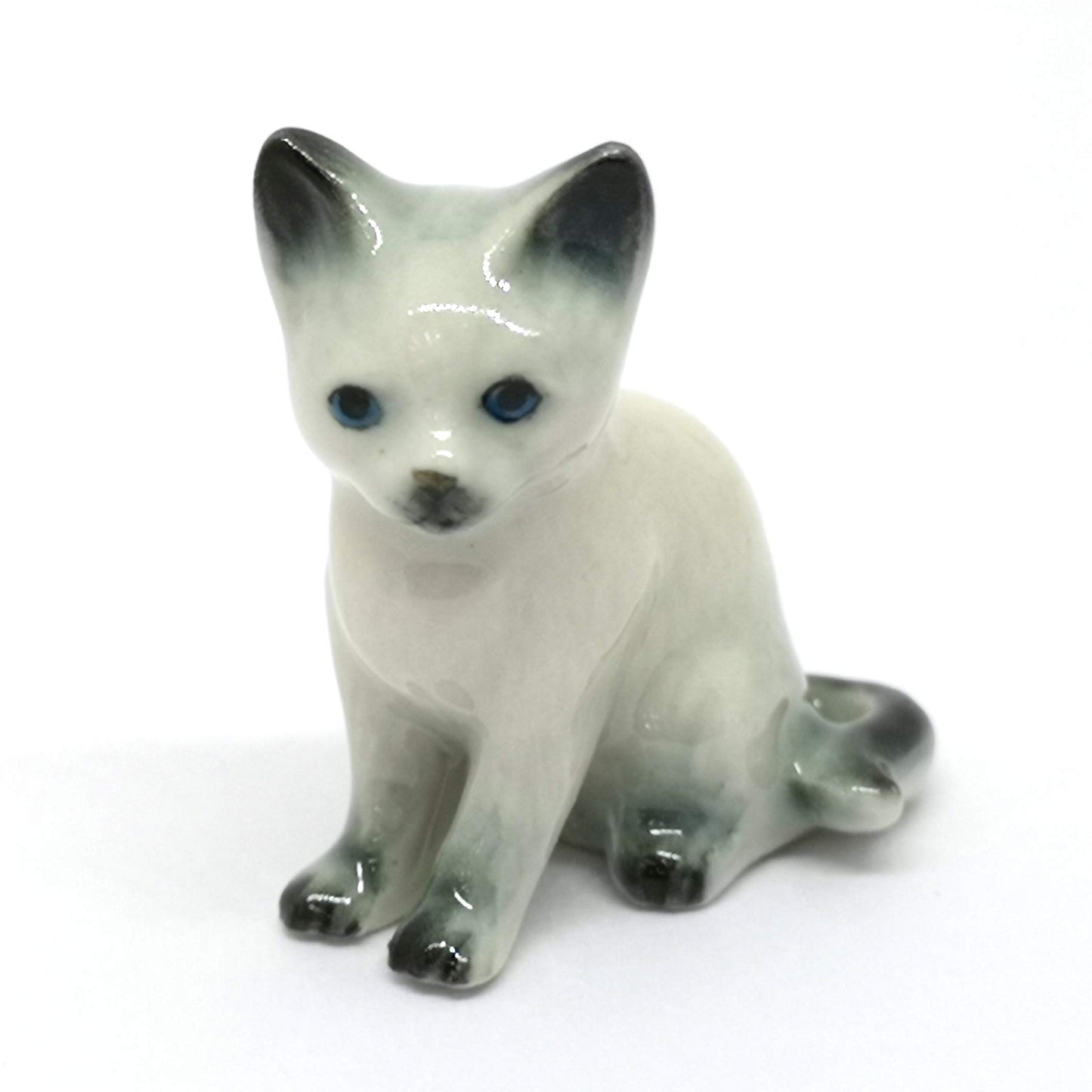 ZOOCRAFT Miniature Ceramic Cat Figurine, Hand-Painted Collectible Small Cat Statue, Handmade Animal Figurine for Home Décor & Gifts