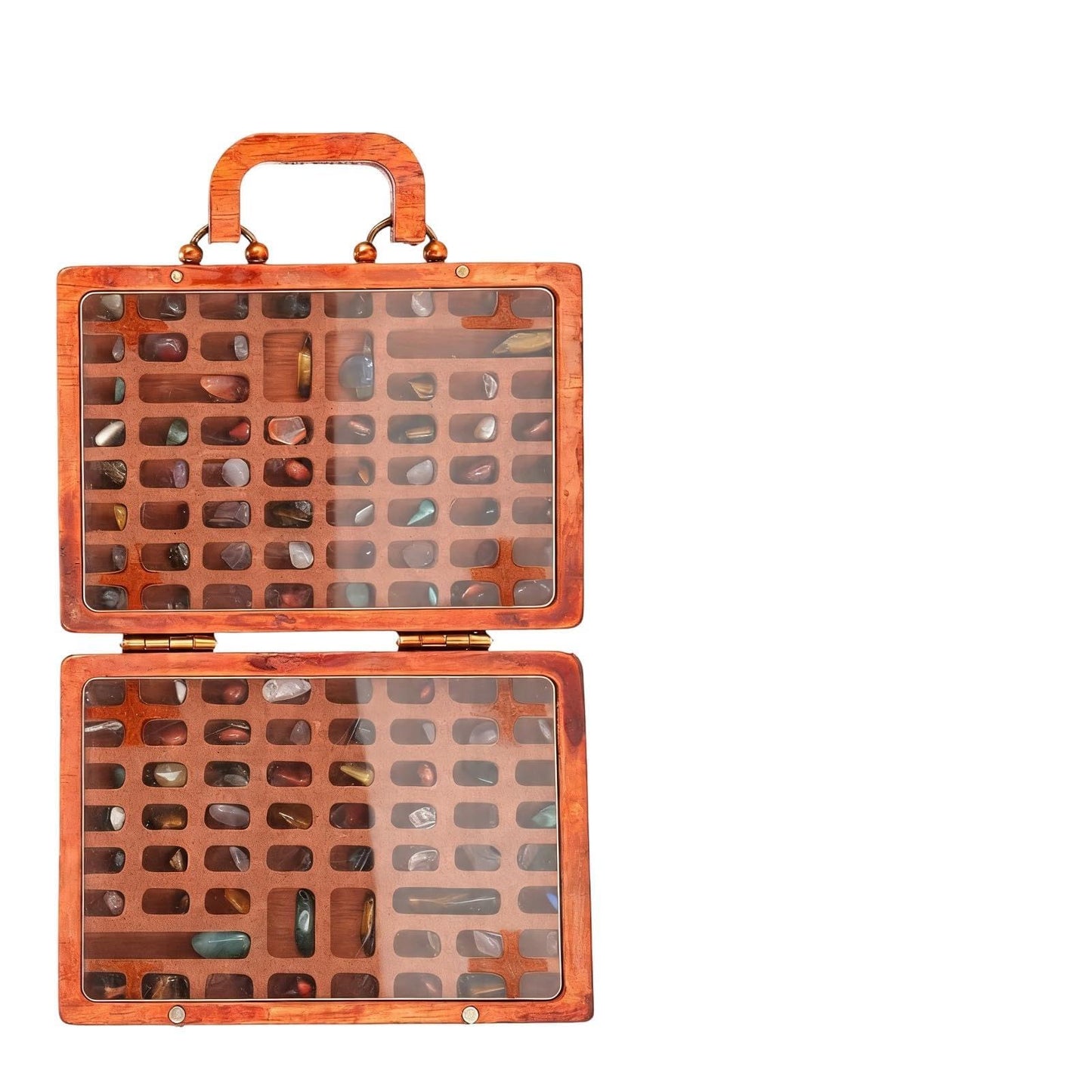 Buachoi Rock Display Case,118 Grid Rock Collection Box, Crystal Mineral Display Showcase with Protective Panel, Wooden Stones Storage Organizer Holder,for Agate Opal Crystal Stone Arrowheads etc.