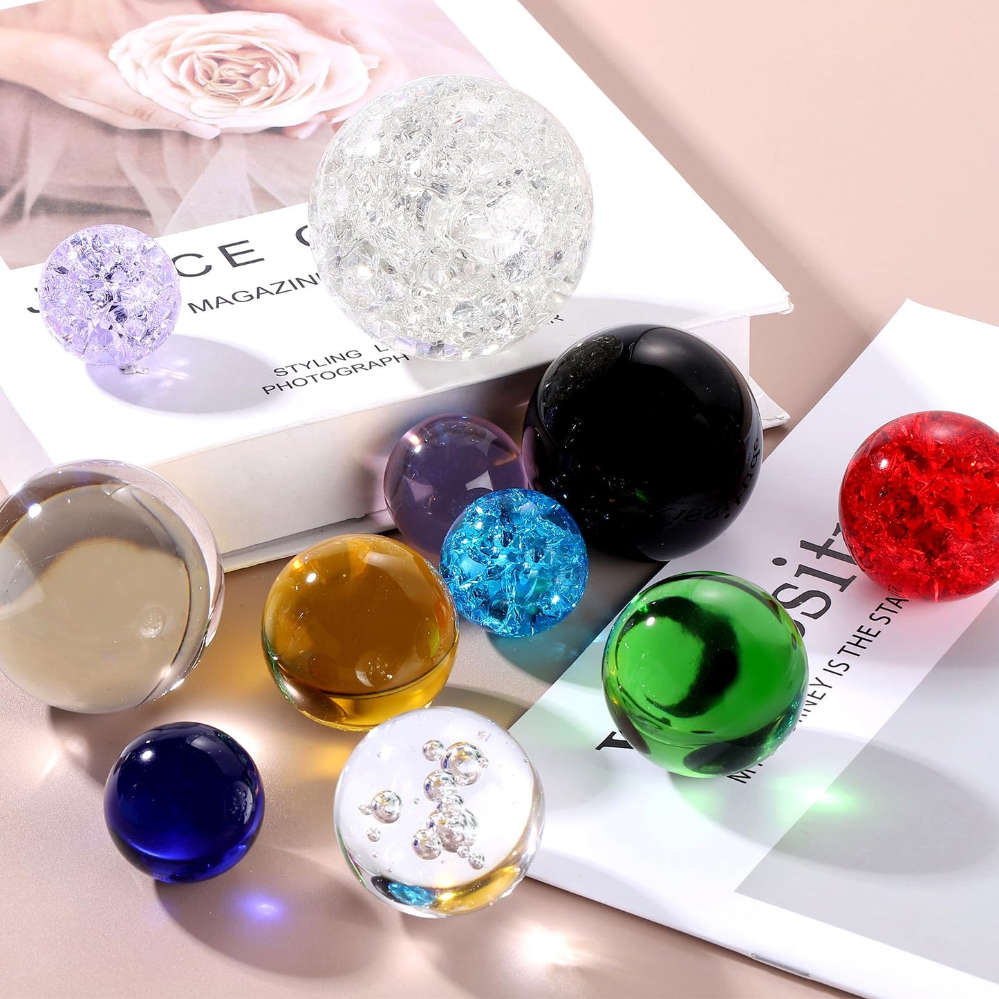 uxcell 50mm/2" Crystal Sphere Ball Ice Cracked Glass Solid Decorative Sphere Crystal Ball Prop Ornament for Feng Shui Divination Fortune Telling Tabletop Fountain Decoration, Clear