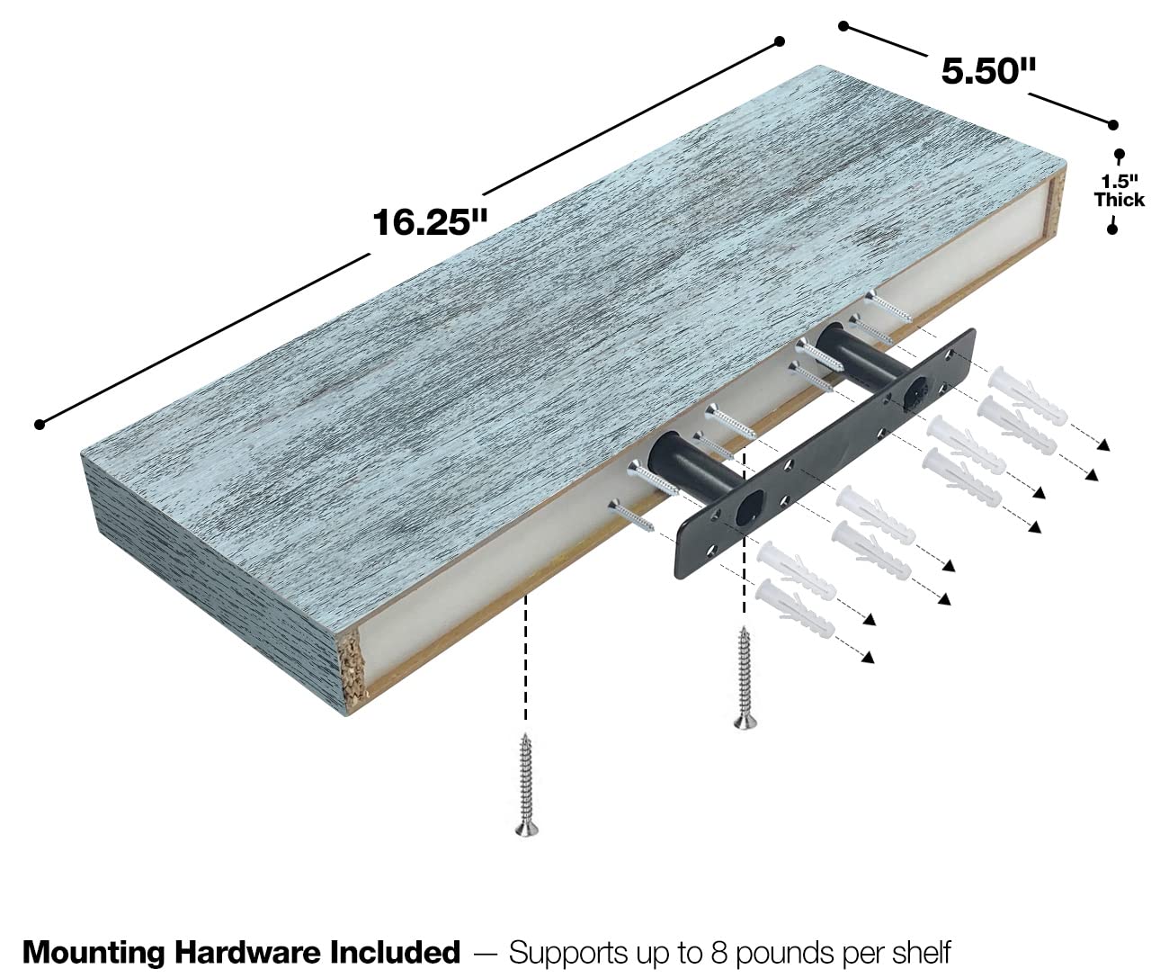 Sorbus Floating Shelves - 3 Pack 16 Inch Rustic & Blue Wall Shelves for Bedroom, Kitchen, Living Room, Bathroom Shelves, Home Decor, Office - Floating Shelf for Trophy, Books, Frames