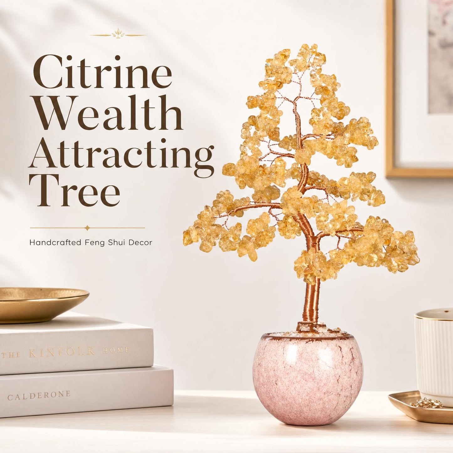 Fatonio Handmade Citrine Crystal Tree, 22CM Natural Feng Shui Tree with Oval Ceramic Base, Wealth Attracting Lucky for Home Office Store Decor Unique Gifts for Women Mom Grandma Birthday Christmas