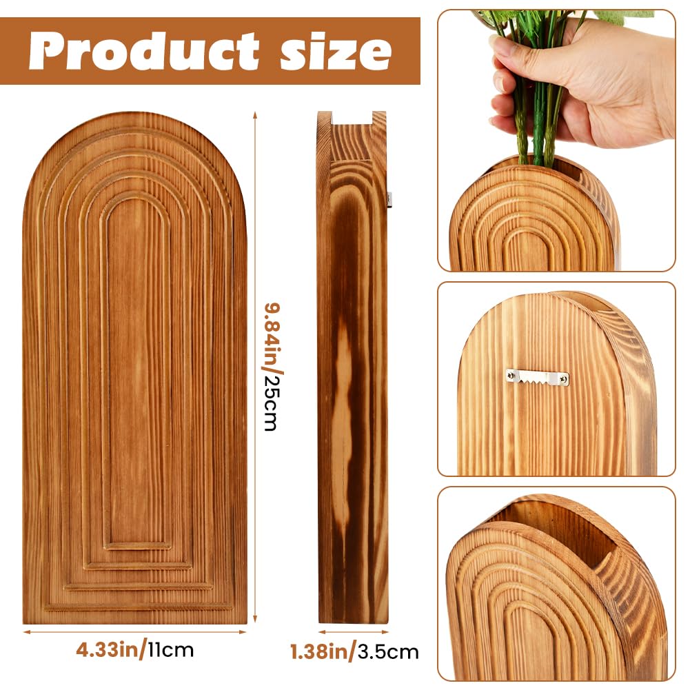 Set of 2 Wooden Wall-Mounted Vases for Dried Flowers, Boho Hanging Planters with Invisible Nails, Modern Farmhouse Home Decor for Living Room, Bedroom, Entryway, Bathroom