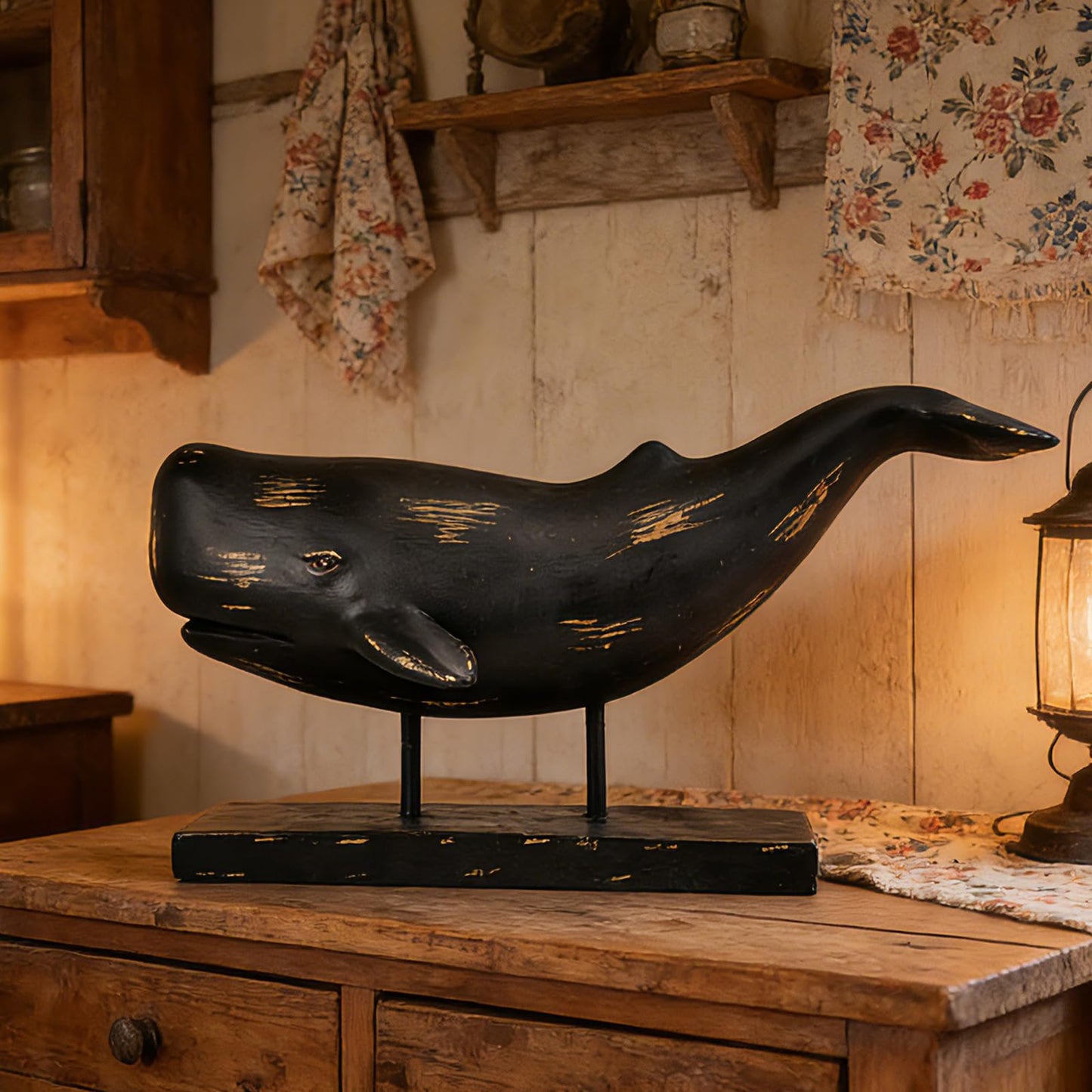 Guichifun Whale Statue Home Decor Accents - Resin Black Distressed Finish Farmhouse Ocean Whale Figurine Desk Decor for Living Room Office Shelf Marine Themed Decorations Gift 16.5 x 7.2 x 8.6 Inch