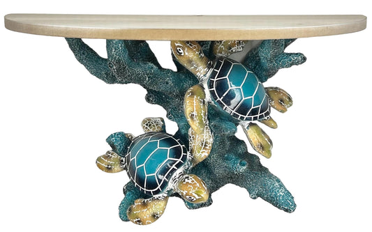 Top Brass Oceanic Charm Decorative Shelf – Blue Coral Reef Base with Two Sea Turtles – Coastal Beach Ocean Décor