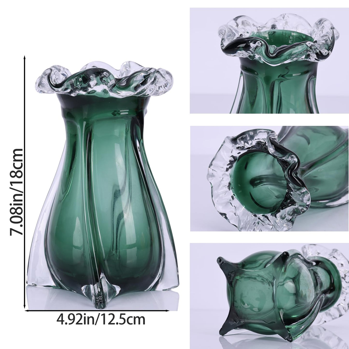 Hand Blown Glass vase, Modern Art Decorative vase, Green Glass vase Suitable for Decorating Living Room Dining Table Centers, TV cabinets, Offices, and entryway Side Tables.