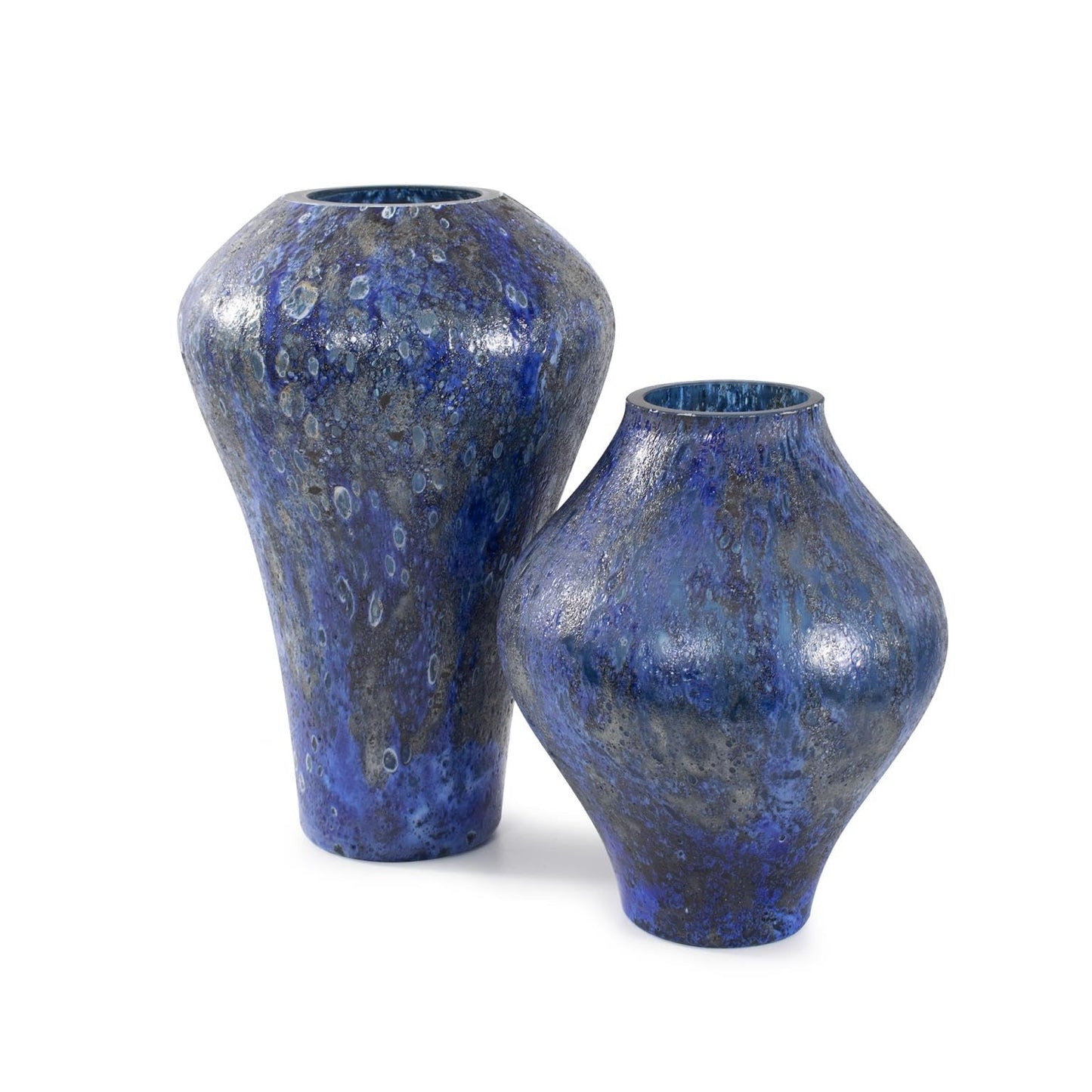 Howard Elliott Collection Zynsky Art Glass Vase, Moon Rock Textured Oval Deep Azure Blue Decorative Flower Vase for Weddings, Floral Arrangements, Living Room & Table Decor, 9.5 x 7.5 Inch