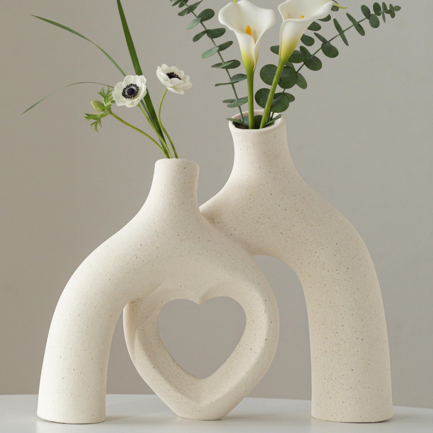 Lvases Matte Off White Abstract Heart Minimalist Modern Ceramic Decor Vase