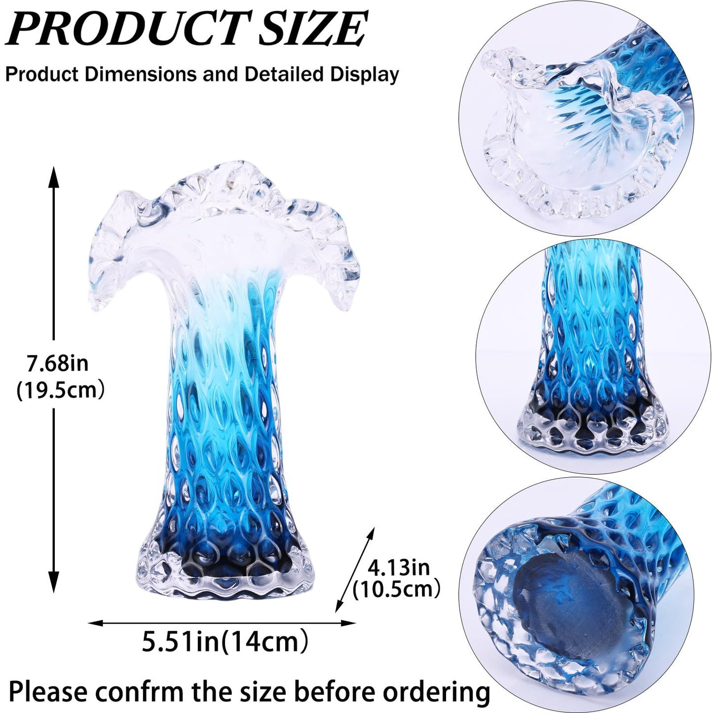 Unique Waves Hand Blown Crystal Glass Vase - Blue Gradient Flower Vase for Home Decor& Living Room Table, Centerpieces & Gift