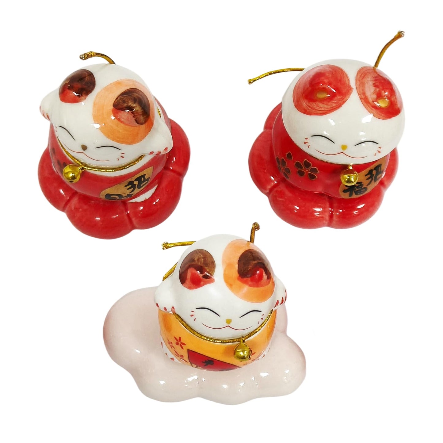 Amperer 3 PCS Rotating Ceramic Lucky Cat, Beckoning Fortune Cats with Brass Bearing for Wealth Luck & Health - Auspicious Desk Decor, Feng Shui Gift, Stress Relief Spinning Ornament (Rotatable Cat)