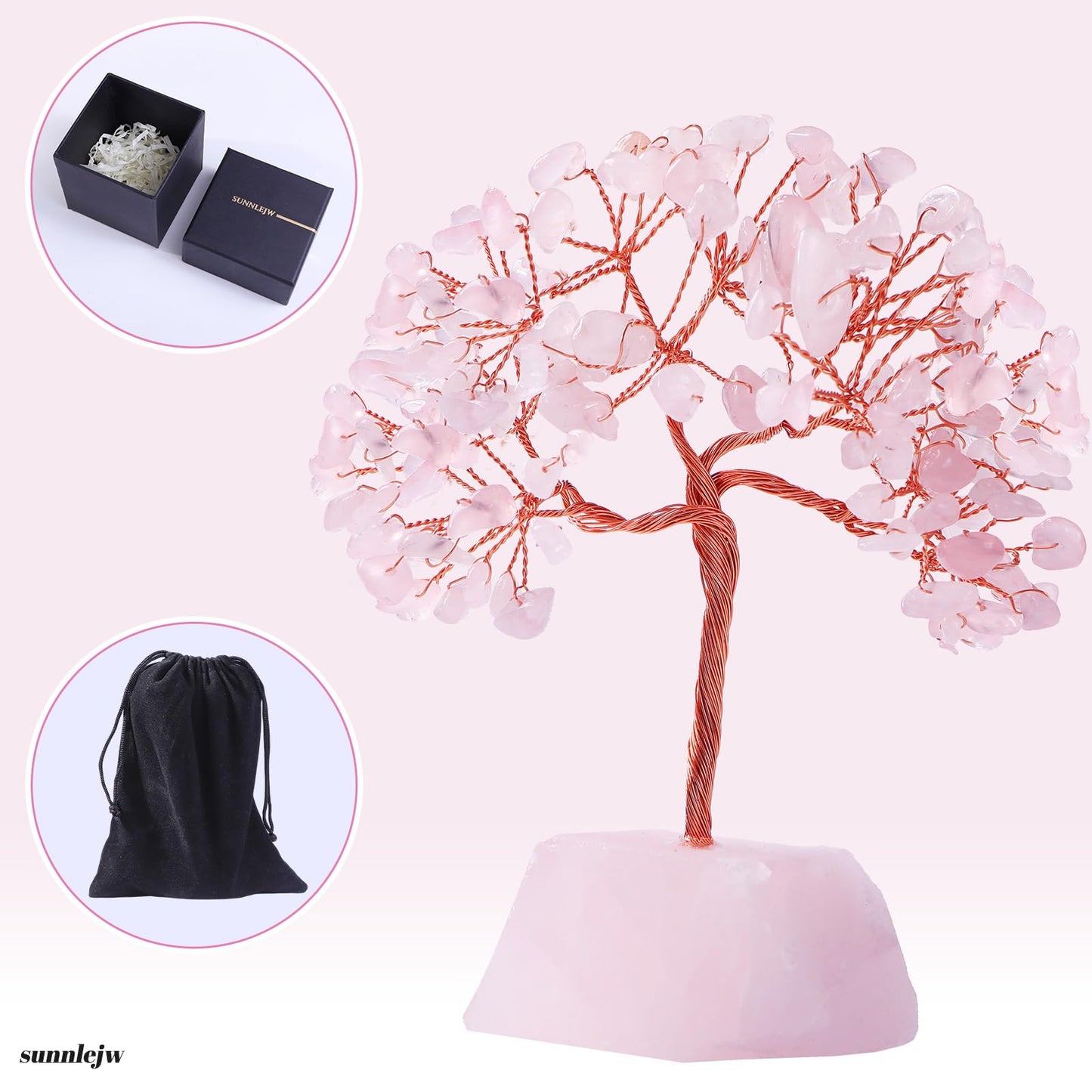 Sunnlejw Rose Quartz Crystal Tree of Life, Chakra Tree Gifts for Women Pink Room Decorations,Crystals and Healing Stones Reiki Positive Energy, Feng Shui Office Desk Decor Meditation Pink Crystal