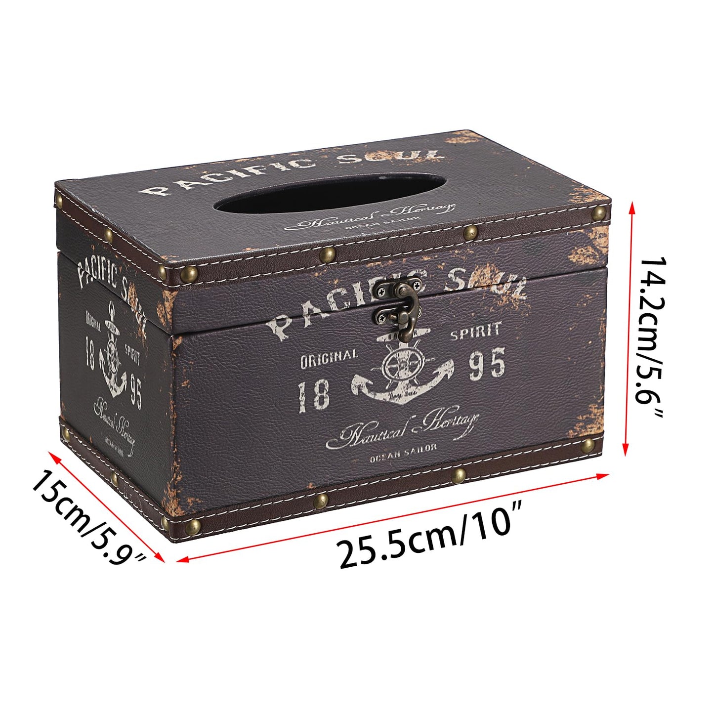 Sumnacon Tissue Box Cover Rectangle Wood Tissue Box with Hinged Lid, Vintage PU Tissue Box Holder Retro Brown Tissue Cover for Bathroom Toilet Bedroom Kitchen Office Table Desk, Large