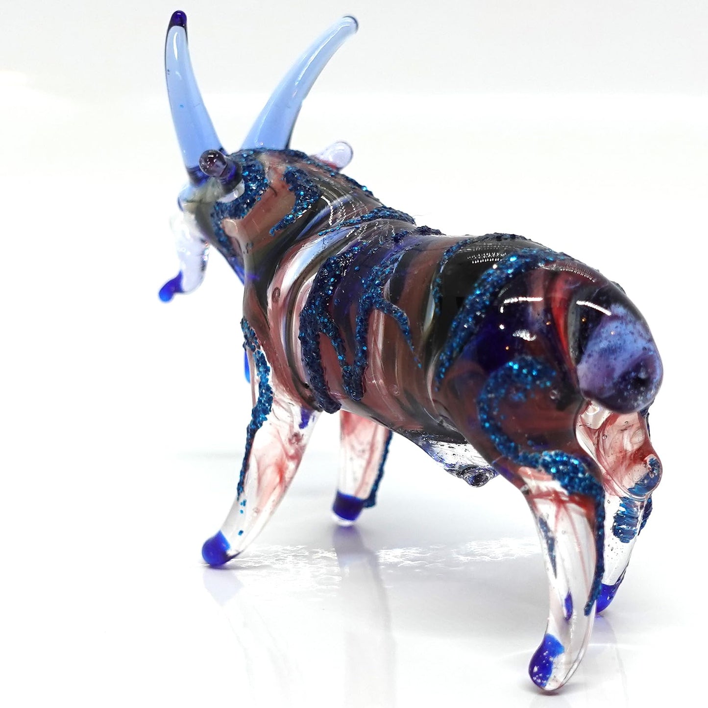 Sansukjai Goat Miniature Blown Glass Art Figurines Animals Hand Painted Collectible Gift Home Decorate (3 inches Blue Red)
