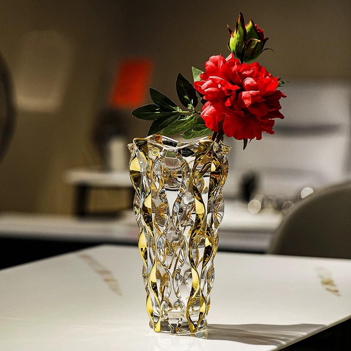 Hand Painted Gold Vase 11" Tall,Flower Vase Decor for Home Dining Table Living Room,Office Wedding Holiday Party,Handmade Decorative Flower Vase.