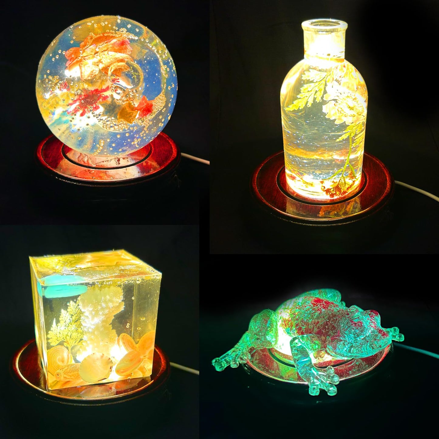 Voaesdk Root Carving Wooden Light Display Base 4.5 Inch Round Wood LED Lighted Stand Base Crystal Display Pedestal for 3D Crystal Figurine Glass Resin Art Ball Sphere Holder