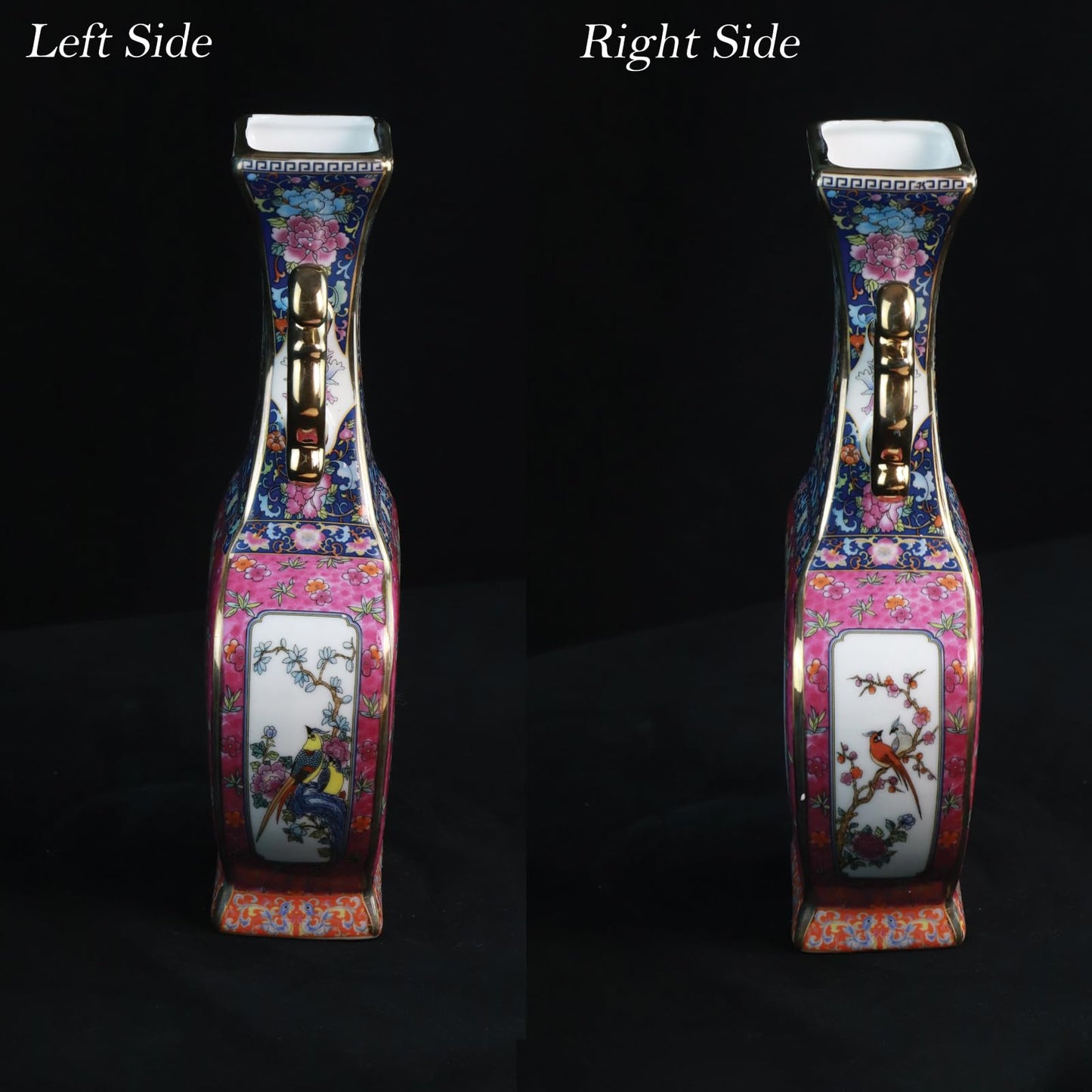 Kaolirra Antique Ceramic Vase - 9.8 Inch Enamel Porcelain Vase with Gold Trim, Chinese Purple Red Double-Handled Flat Ornament for Home Decor, Housewarming Gift, Collector's Art Piece