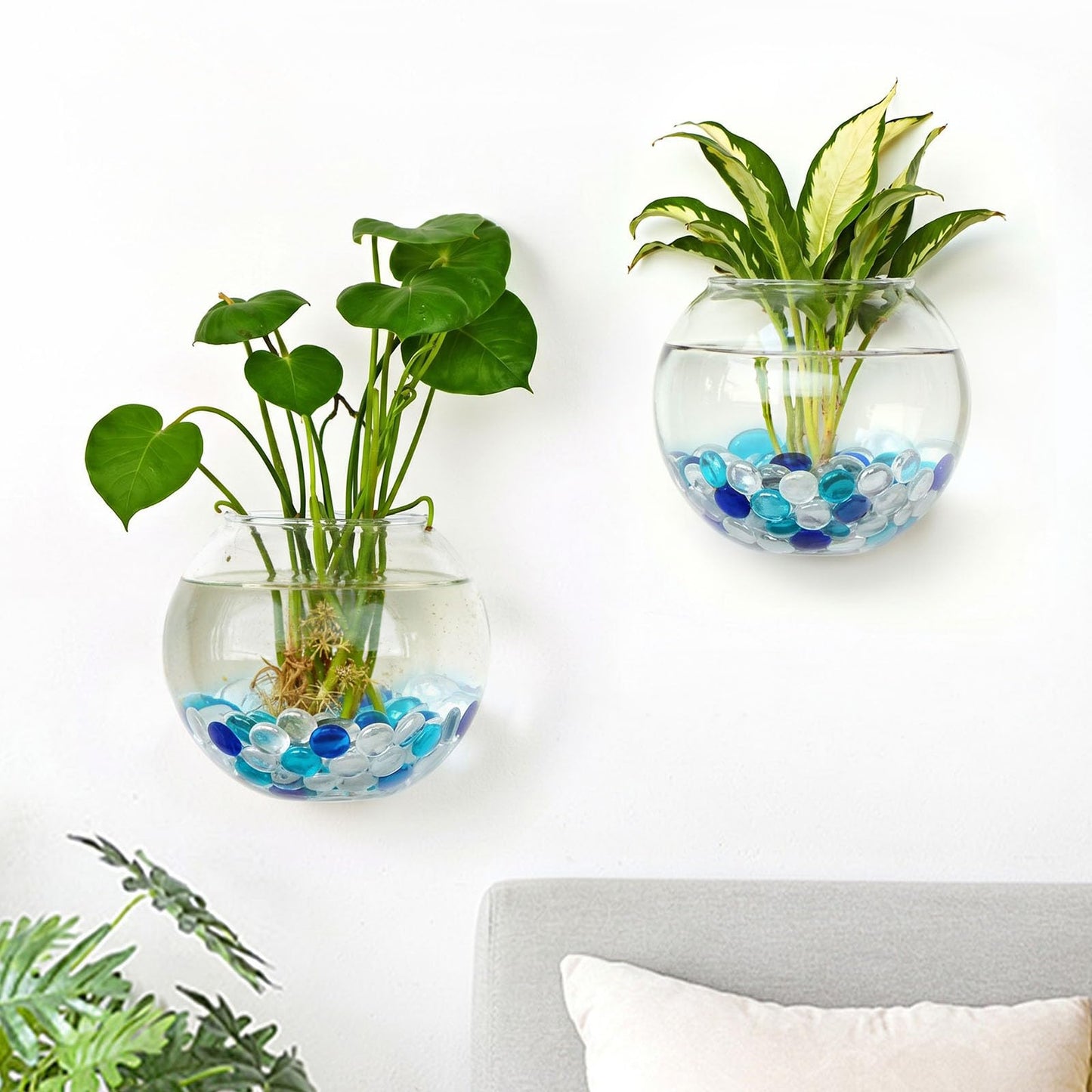 DomeStar Set of 2 Wall Vases, Wall Mounted Propagation Station Hanging Glass Vases Terrarium Station for Hydroponics Plants Home Office Decor (5 inch)
