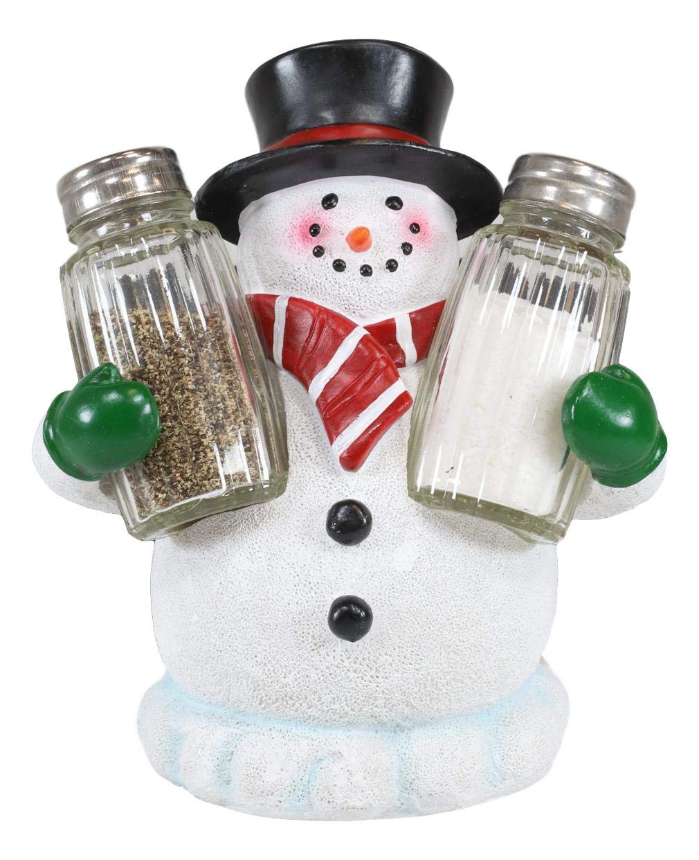 Ebros Gift Christmas Winter Santa's Frosty The Snowman With Black Top Hat Glass Salt And Pepper Shakers Holder Figurine Jolly Seasoning Festive Accent Kitchen Bar Decorative 6.5"H