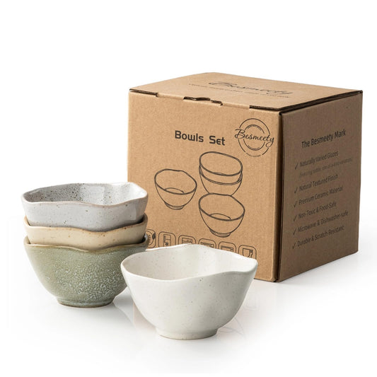 Besmeety 8oz Ceramic Small Bowls Set of 4, Cereal Bowls for Dessert, Fruits, Yogurt, Dipping, Side Dishes, Farmhouse Vintage Color Dinnerware for Kitchen