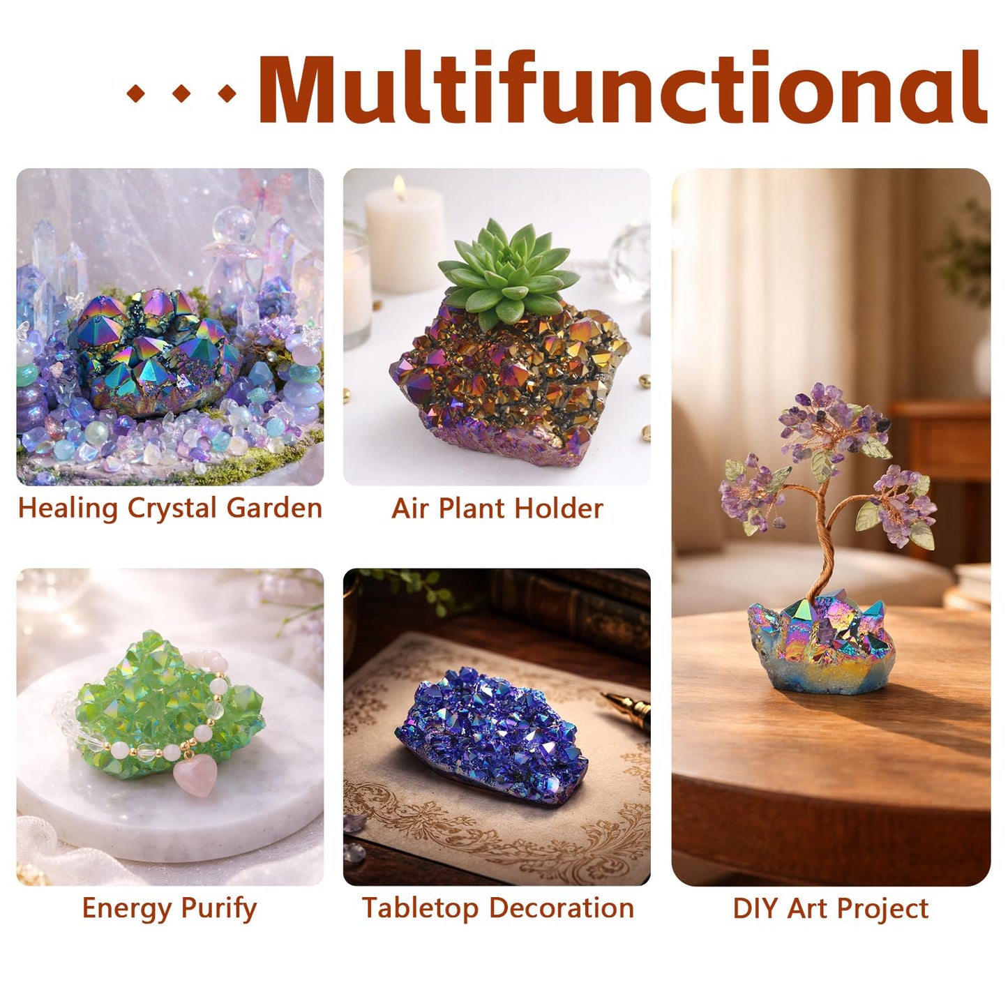 SUNYIK Rainbow Aura Titanium Coated Crystal Cluster,Quartz Drusy Geode Gemstone Specimen Figurine(0.4-0.45lb)