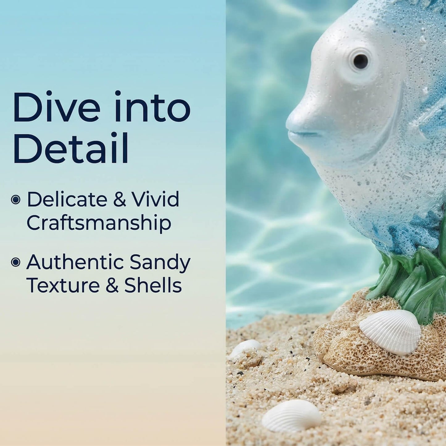 Bertork Beach Decor Coastal Ocean Sculpture – Deep Sea Fish & Seaweed Resin Statue for Bathroom Shelf Desk, Nautical Home Decor & Beach Themed Gift