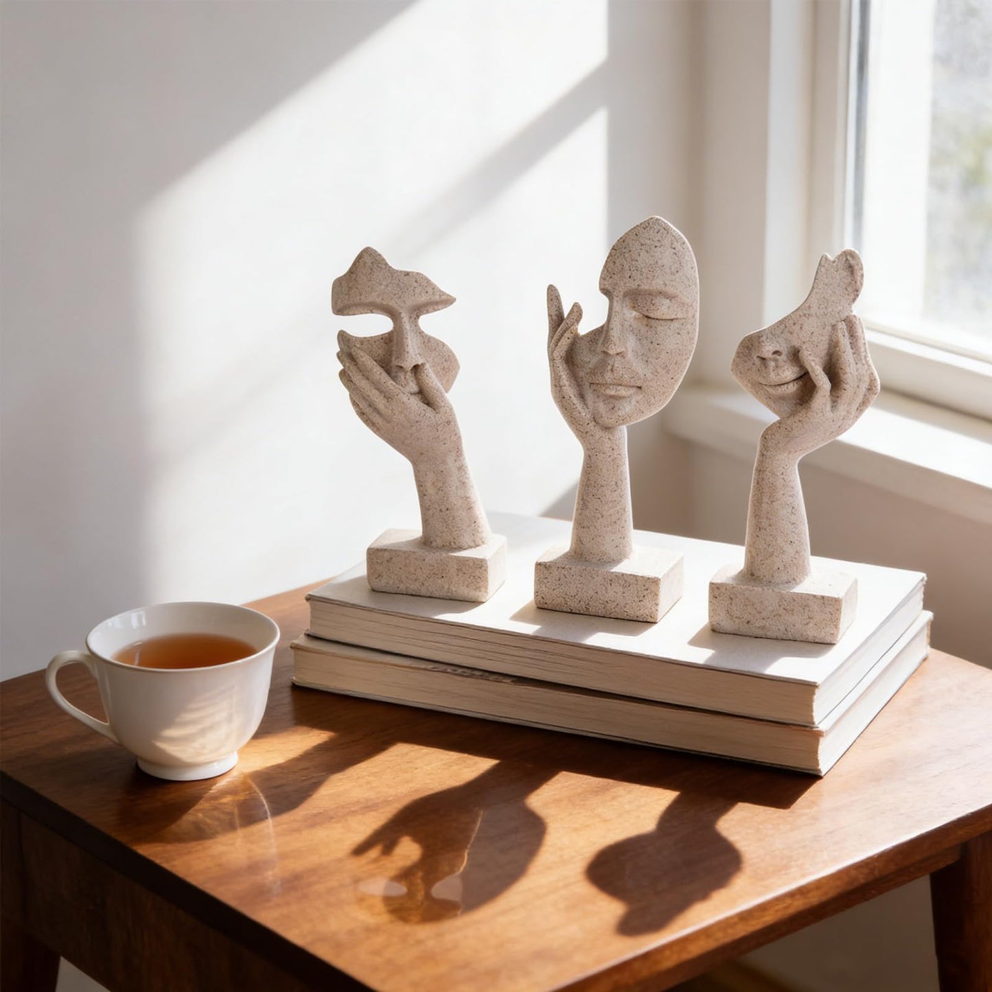 oliruim 3 Pcs Thinker Statue - Resin Art Abstract Home Accent Figurines for Decor Apartment Bookshelf Floating Shelf Living Room Coffee Table Office Desk Counter Decor (3 Pcs Sandstone, 6")