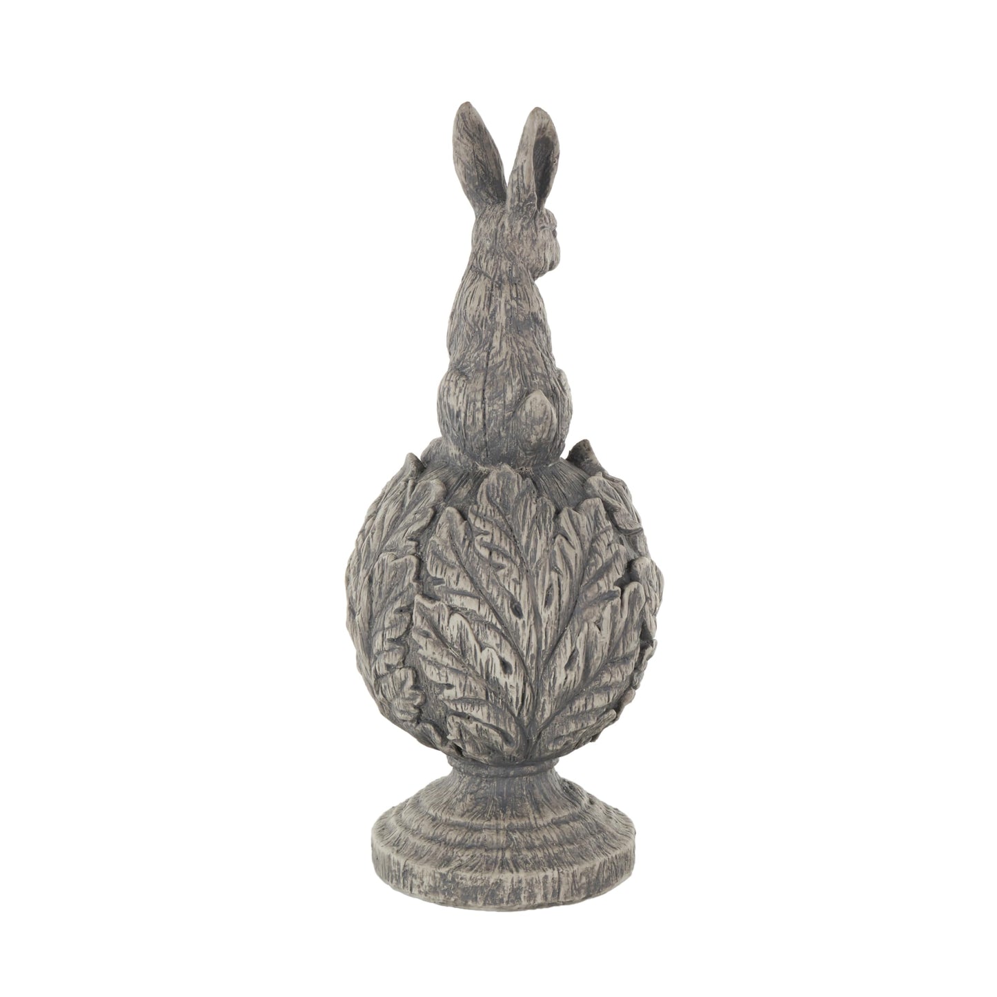 Deco 79 Polystone Rabbit Textured Sculpture with Leaf Covered Round Base, 8" x 8" x 20", Gray
