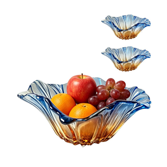 GotomRich 2 Piece Glass Salad Bowl Set - 7.87" Decorative Serving Bowls, 17 OZ (500ml) Multipurpose Bowls for Fruits, Veggies, Snacks, Candies, Desserts, Family Dinners & Parties (Blue, large size)