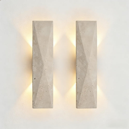 Aolyzmt 2-Pack 12.6in Japanese Style LED Wall Sconce, Natural Yellow Travertine Cave Stone Outdoor Wall Light -Waterproof 18W 3000K Warm White, Global Voltage 110V-240V for Porch Living Room Bedroom