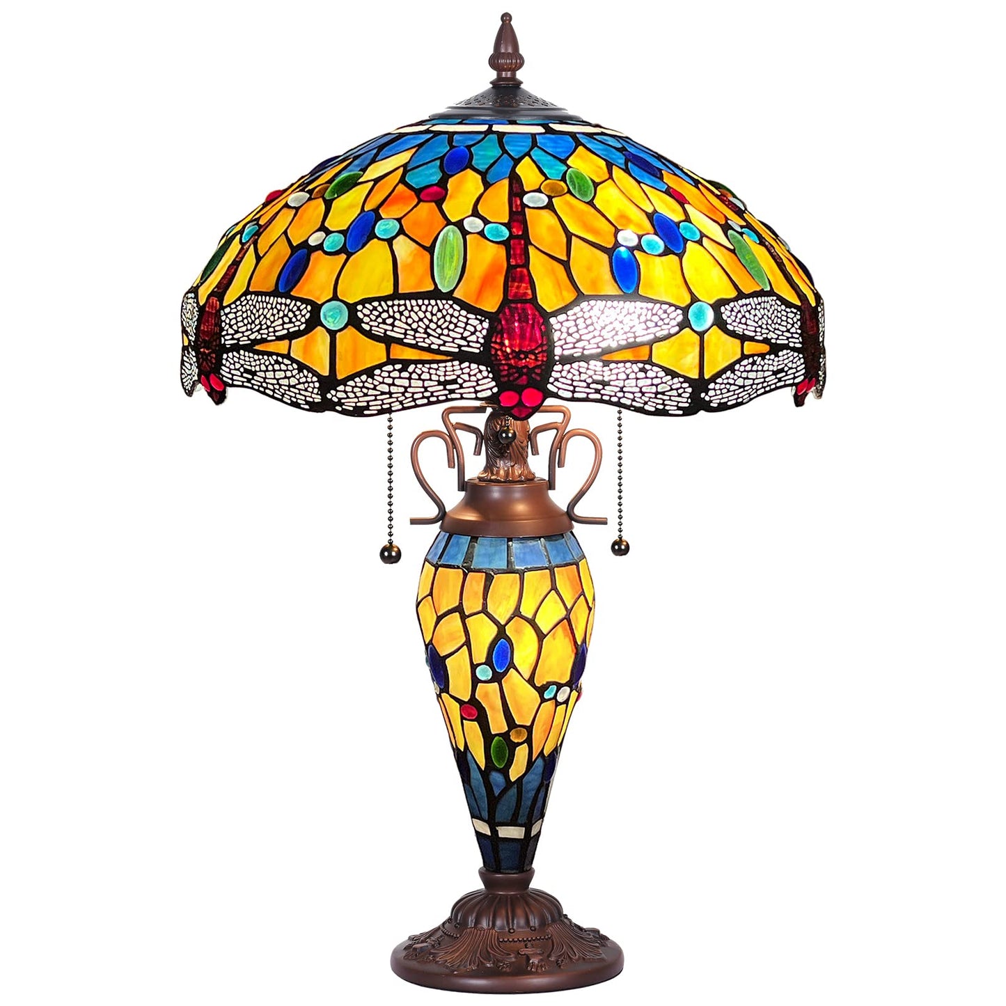 Capulina Tiffany Table Lamp Red Dragonfly Stained Glass Lamp 3-Light