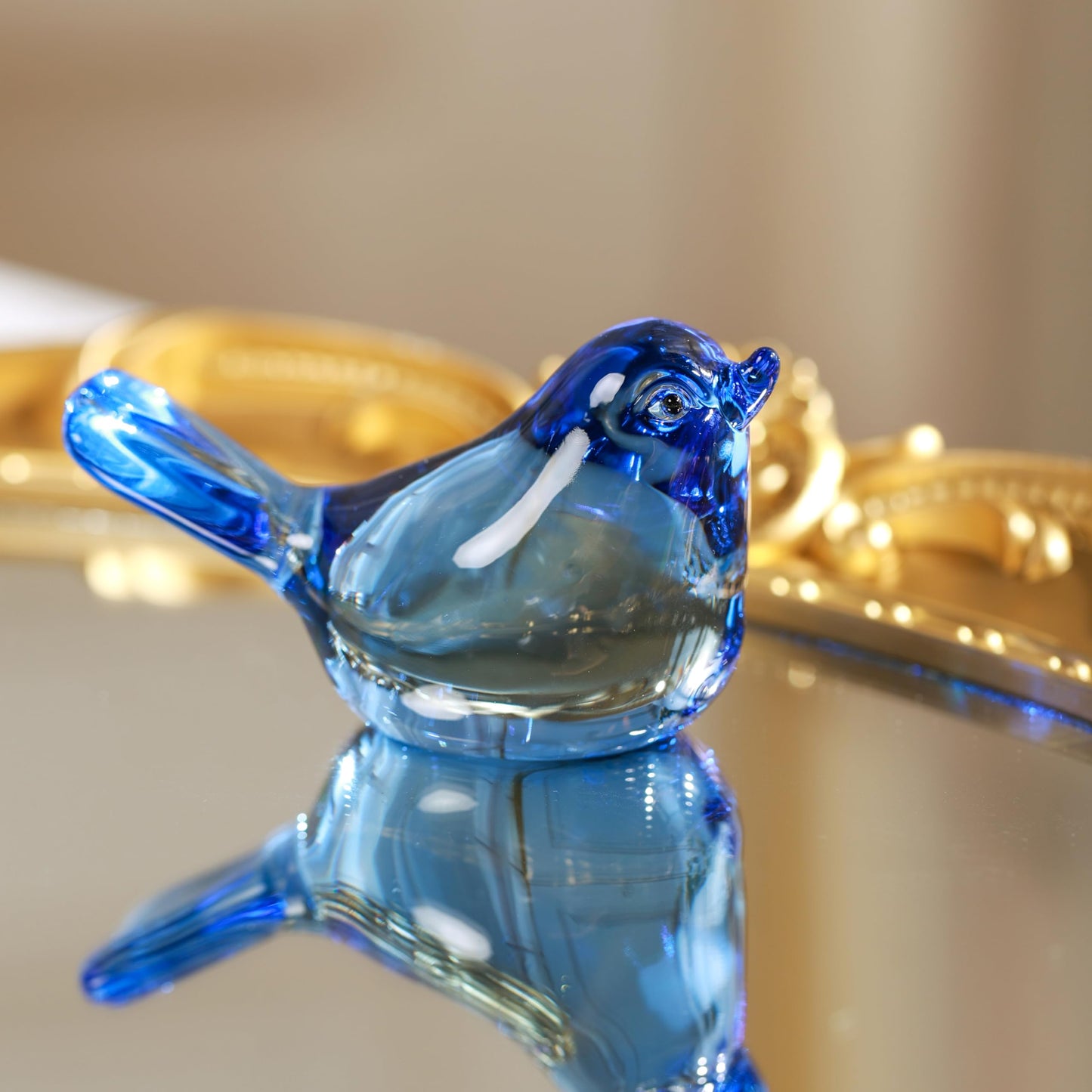 H&D HYALINE & DORA 3" Handmade Glass Bird Figurine Blown Glass Birds Ornament Crystal Glass Animals Decorative Collectible Figurines(Dark Blue)