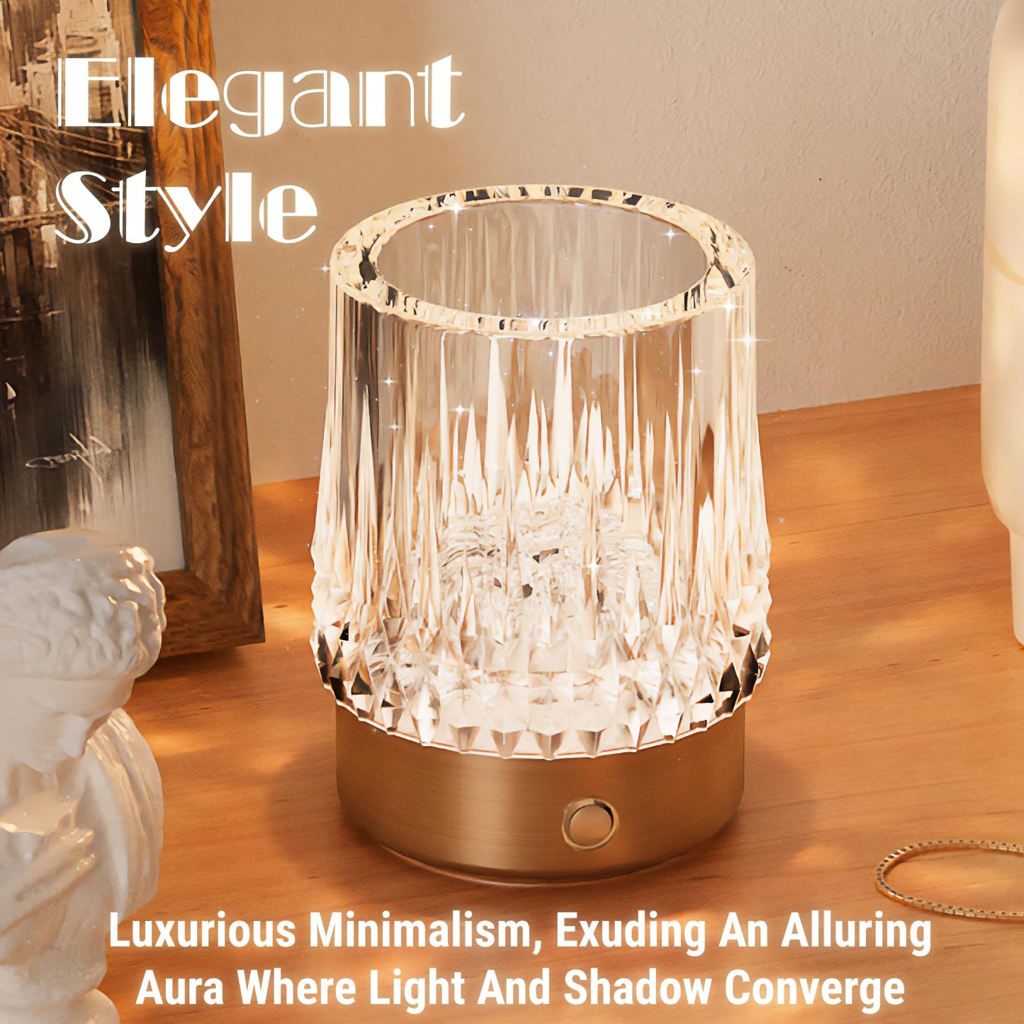 KOSTA Crystal Table Lamp Premium Vase Rechargeable Crystal Vase Lamp Heavy Handmade Modern Vases for Decor Home Bedroom Kitchen Office Living Room Birthday Gift
