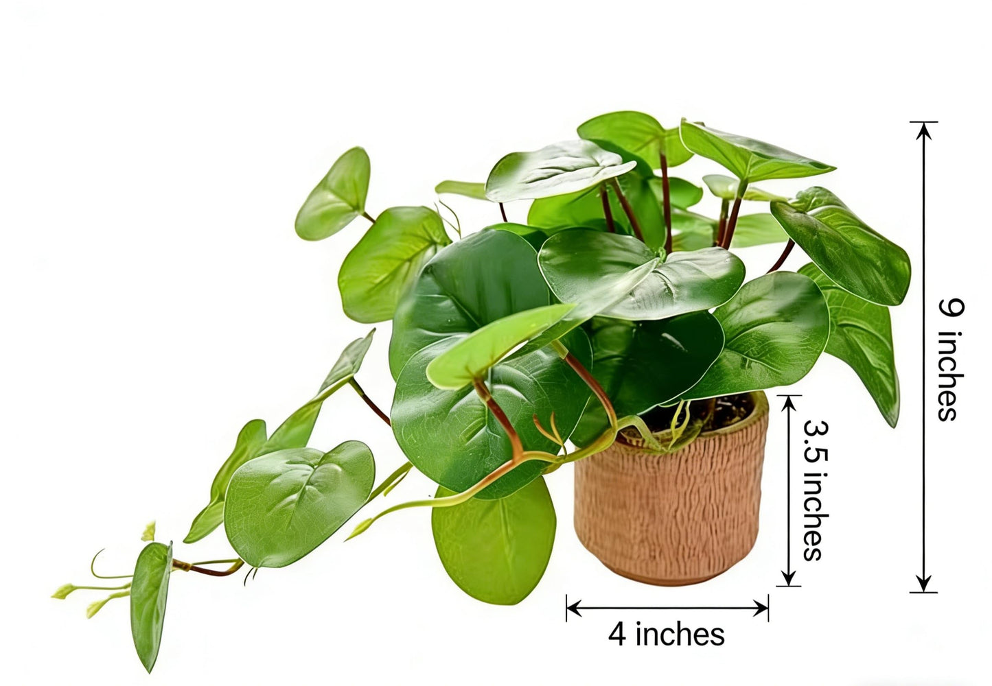 EZBOHO 9'' Artificial Hanging Plant with Round Leaves Trailing Faux Greenery in Tan Diamond Planter with Foot Pads Small Indoor Fake Plant for Shelf, Bathroom, or Office Wall Decor