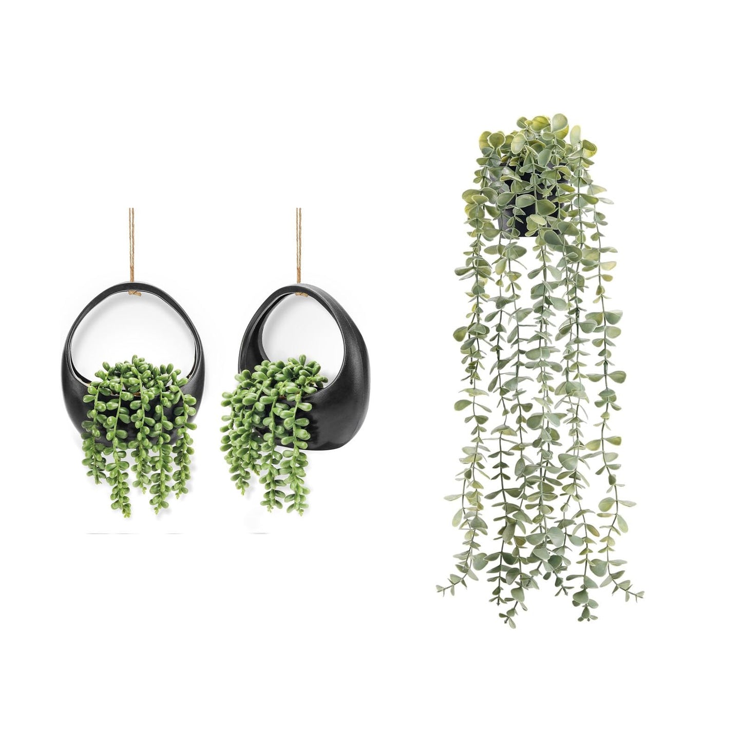 Der Rose Bundle of 2 Pack Fake Hanging Plants and 1Pack Fake Plants for Black Boho Bathroom Wall Decor